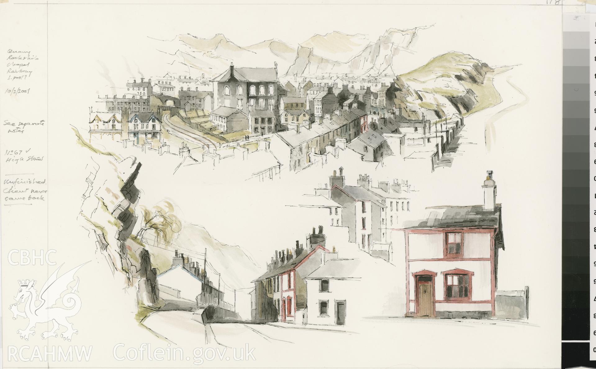 67 High Street - 4 Views: (pencil, ink and watercolour) drawing.