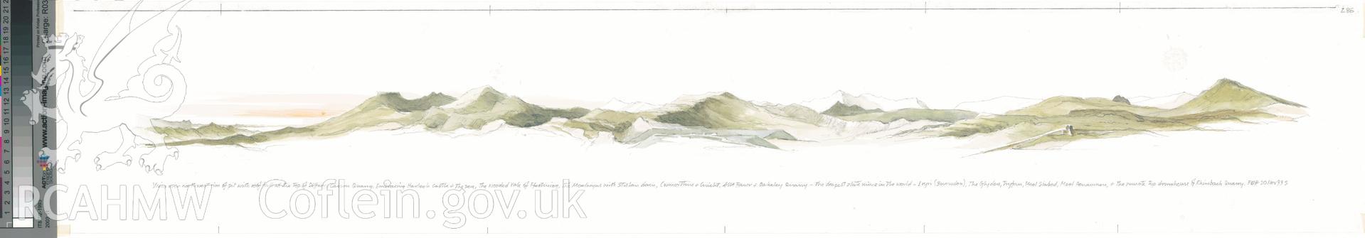 Mountainscape with Dram House: (pencil and watercolour) finished drawing.