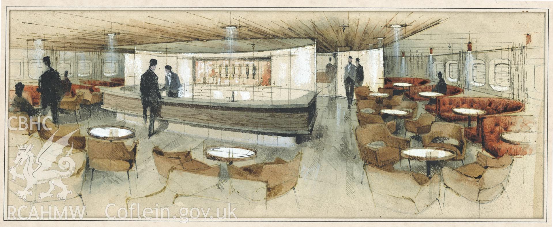 Design Work - First Class Bar on Ship: (watercolour, candlewax and ink) drawing/s.