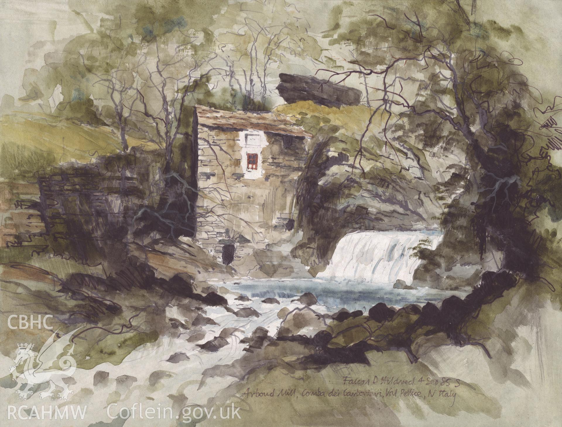 Mill at Lambia dei Carbonieri, Italy: (pencil and watercolour) drawing.