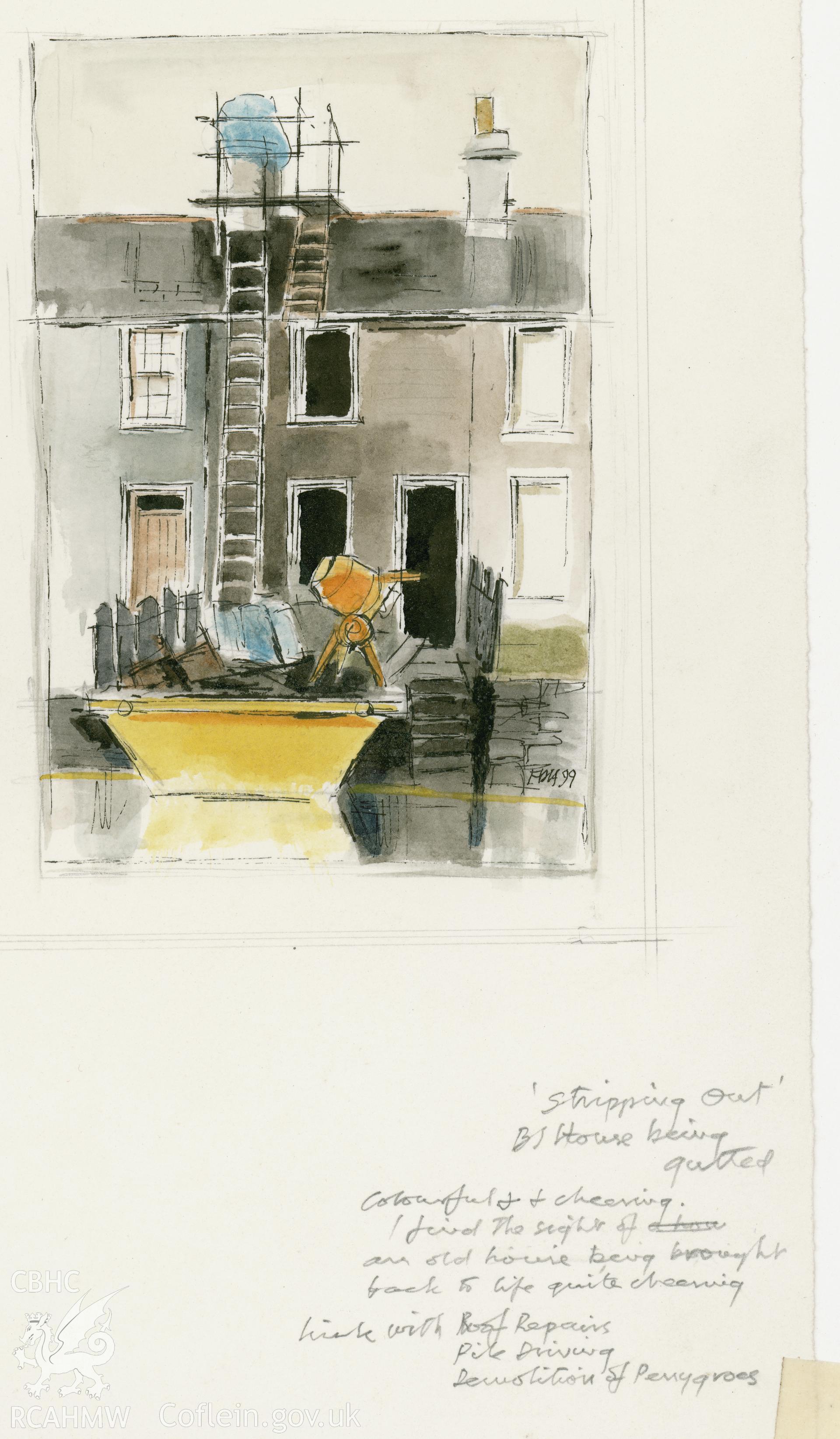 Skip: (pencil, ink and watercolour) drawing.