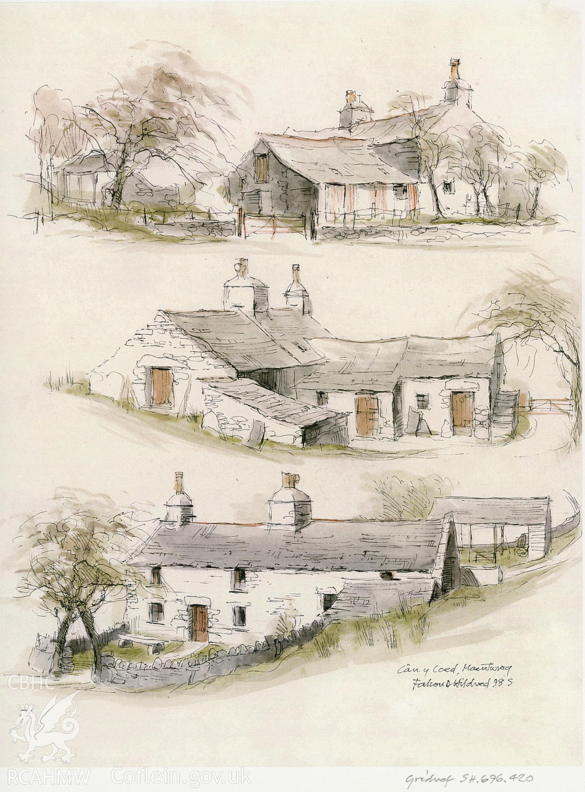 Cae'n-y-Coed Uchaf - Iestyn's House: (pencil, ink and watercolour) drawing.