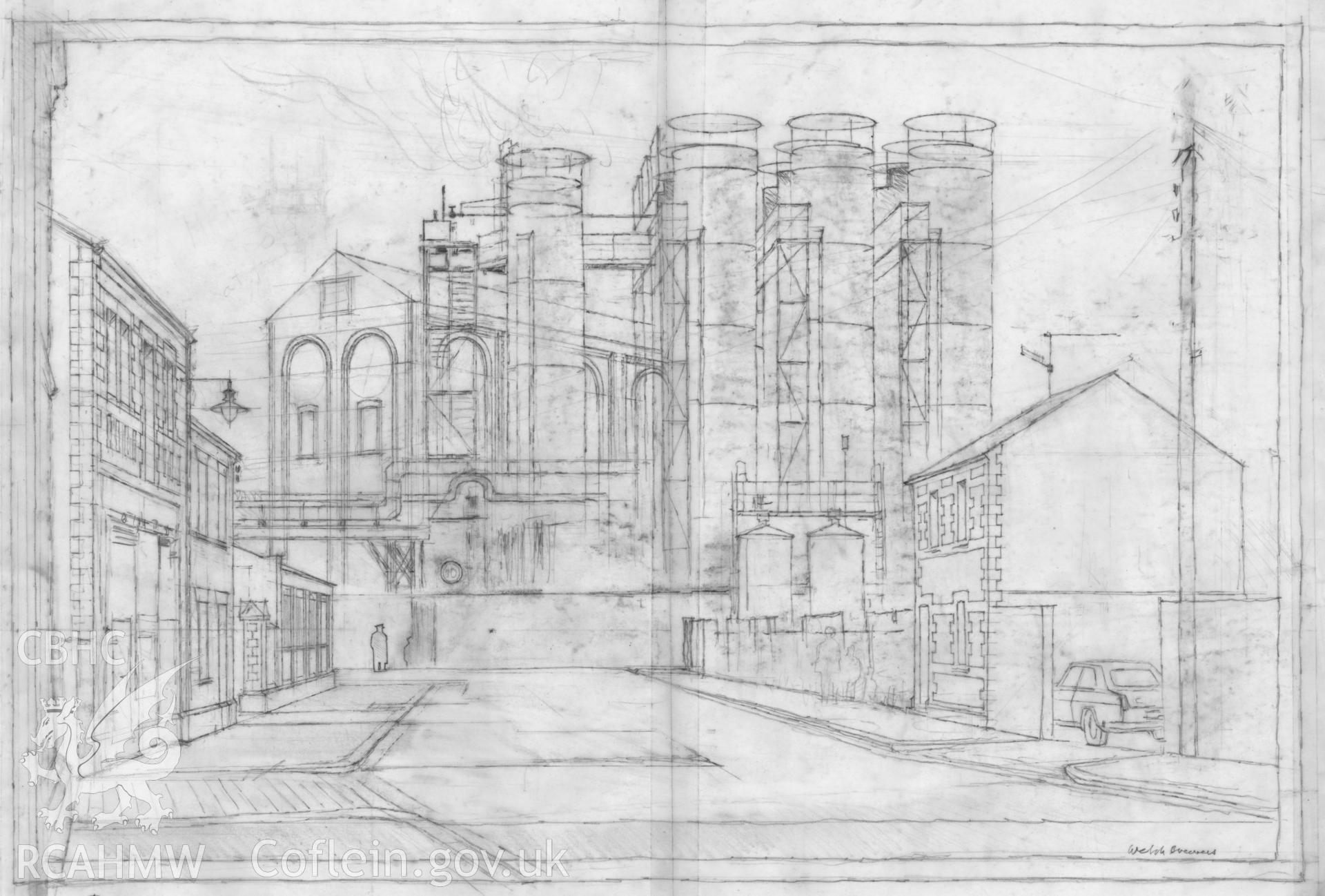 Originals on Tracing - Welsh Brewers: preliminary drawing for Cardiff Exhibition, 1987.