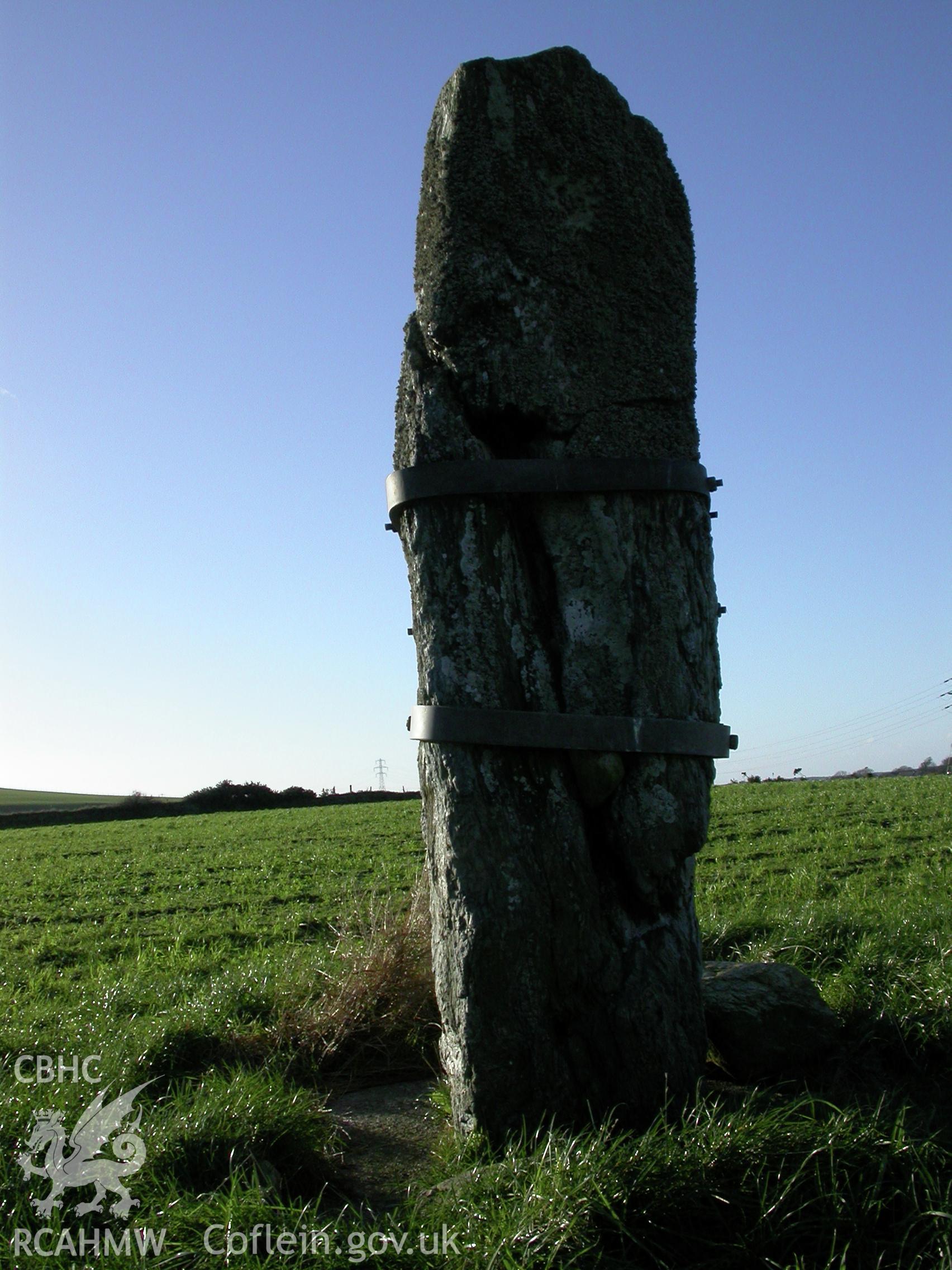 Tregwhelydd Standing Stone from East.