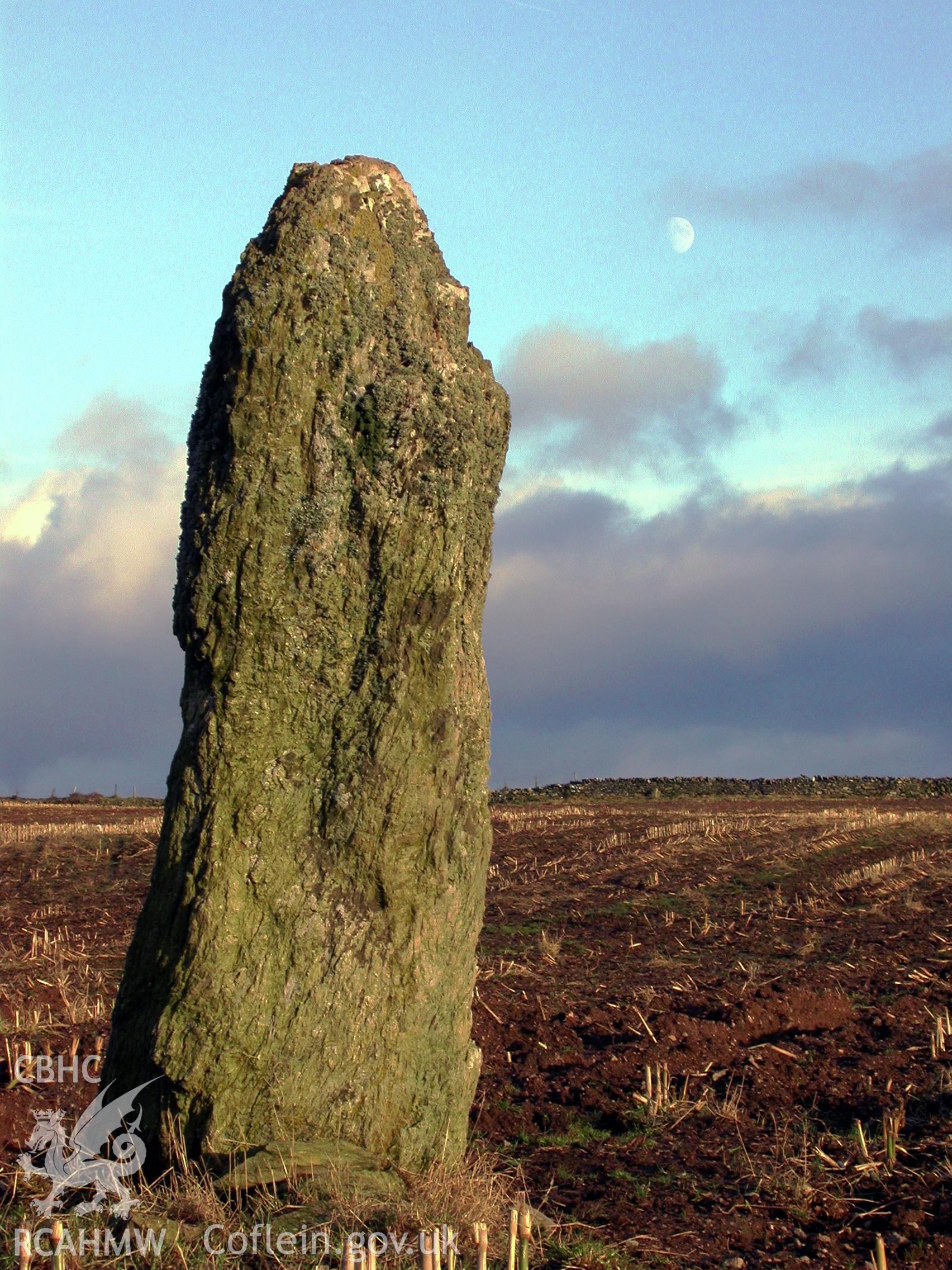 Cremlyn North Standing Stone, from west.