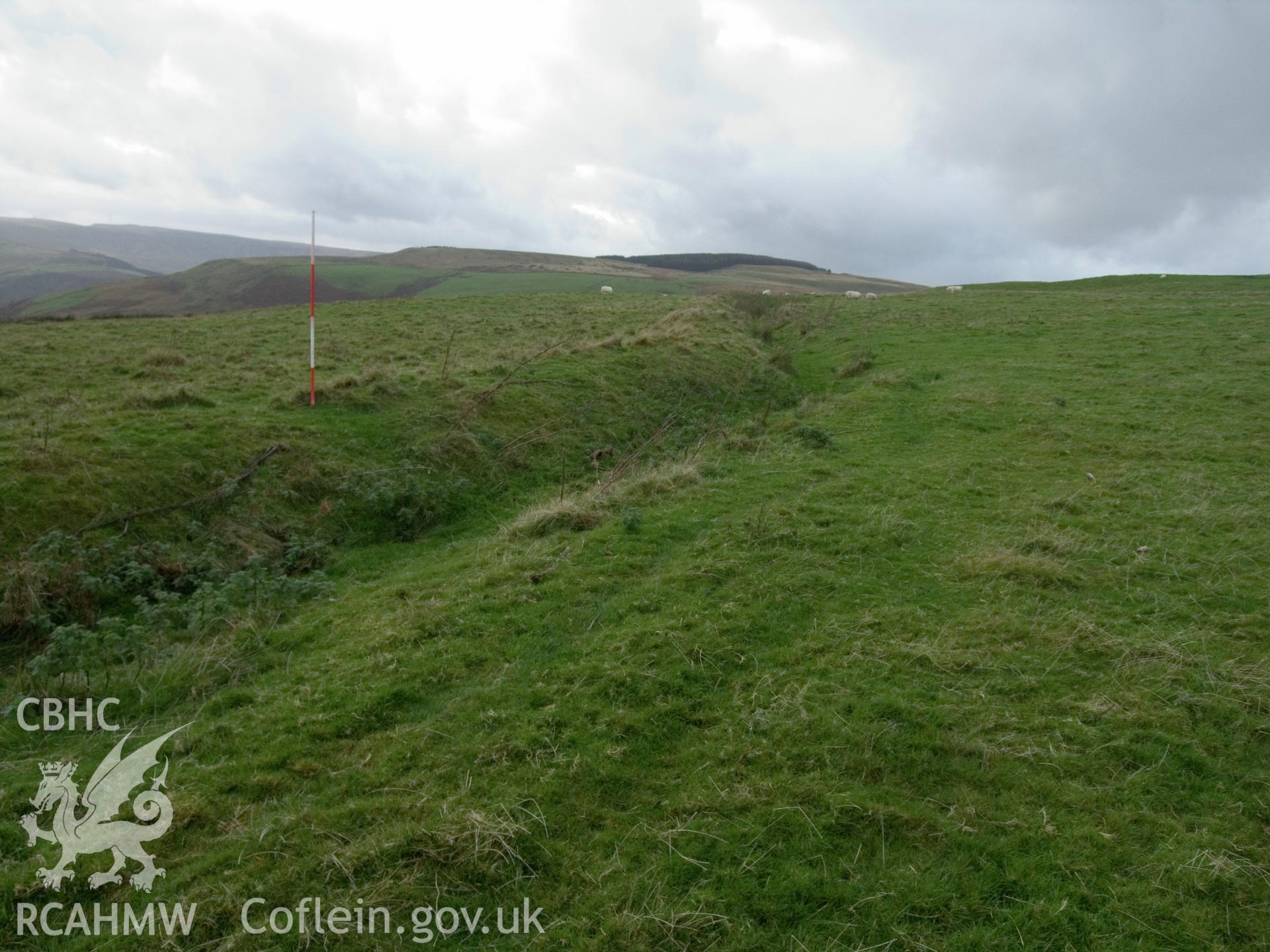 view looking W of original outer bank and ditch of Tyntyle upland fields.