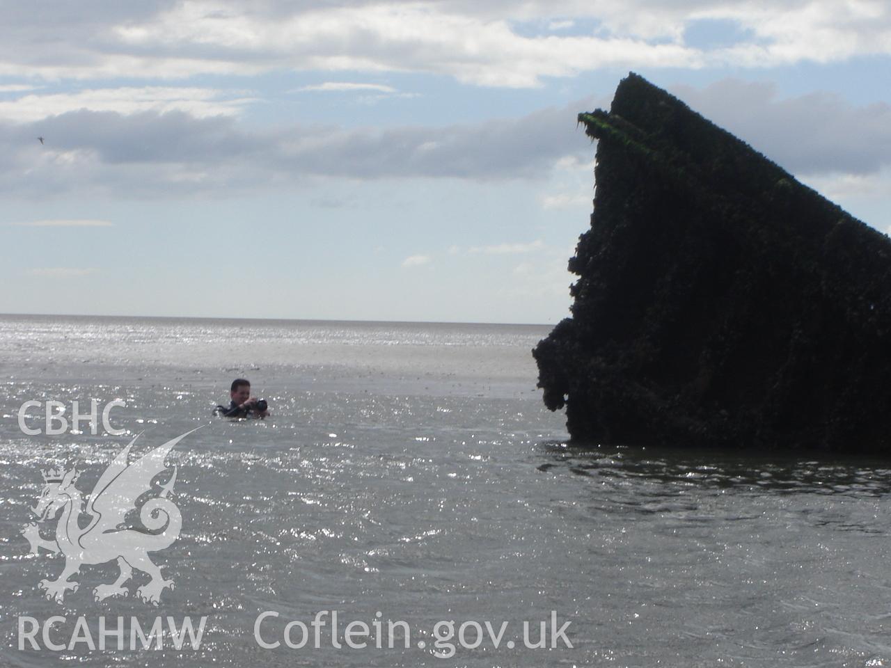 Digital photograph showing the wreck of the Teviotdale on Cefn Sidan Beach, produced by Ian Cundy, August 2010