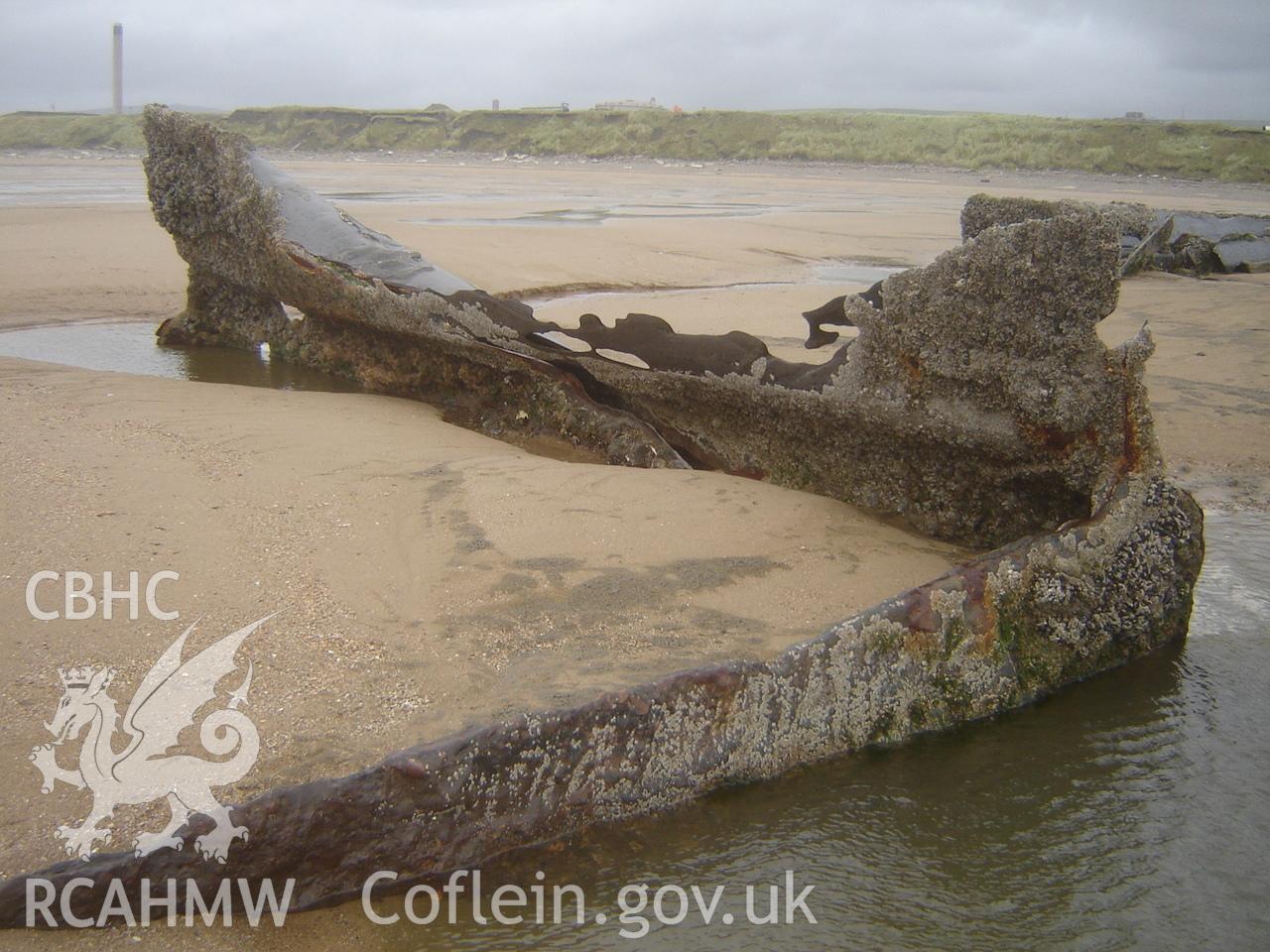 Digital photograph showing the wreck on Margam Sands produced by Ian Cundy, October, 2012