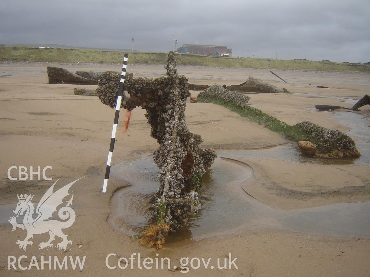 Digital photograph showing the wreck on Margam Sands produced by Ian Cundy, October, 2012