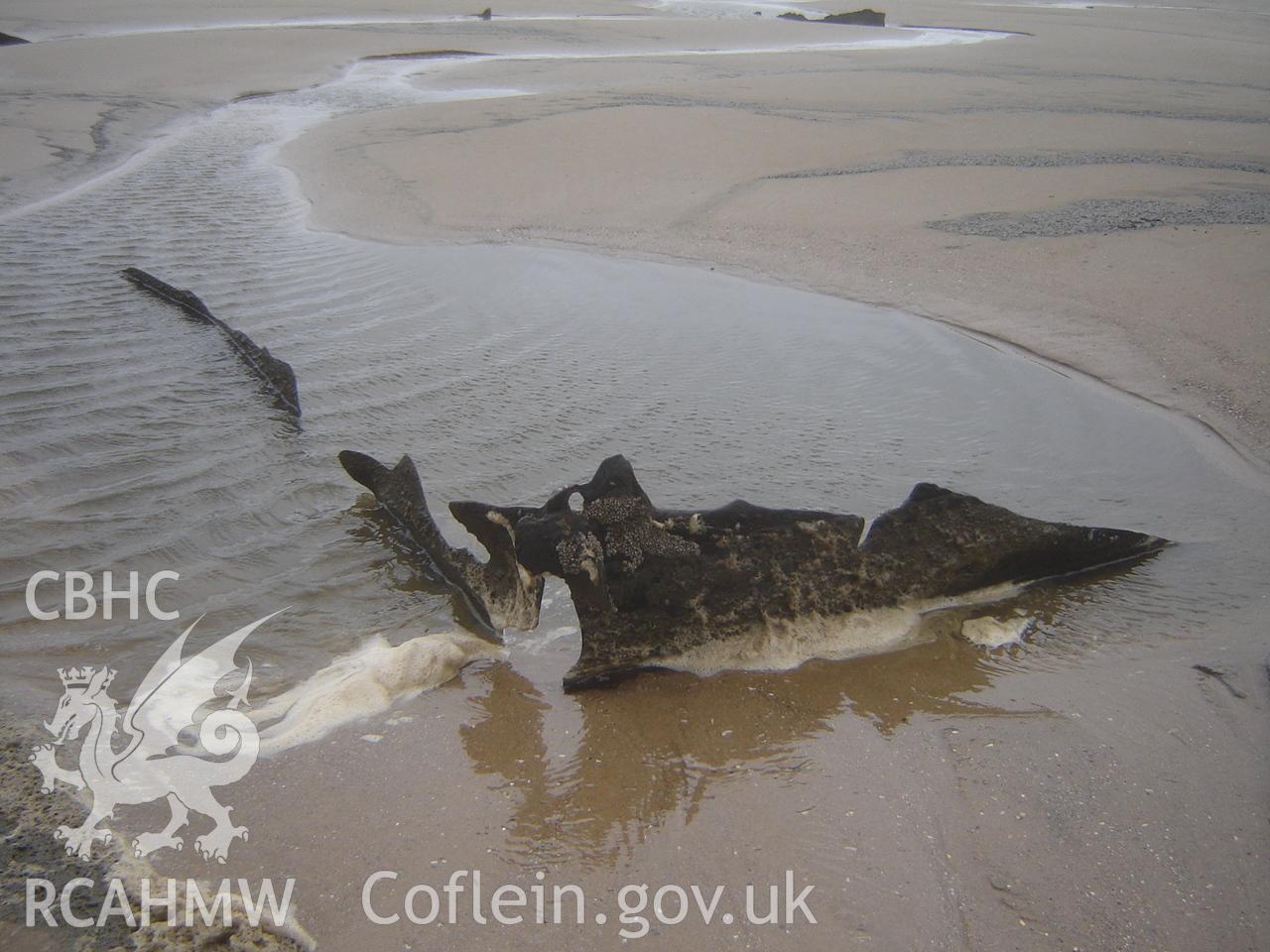 Digital photograph showing the wreck on Margam Sands produced by Ian Cundy, October, 2012