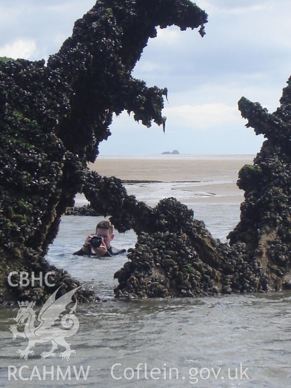 Digital photograph showing the wreck of the Teviotdale on Cefn Sidan Beach, produced by Ian Cundy, August 2010