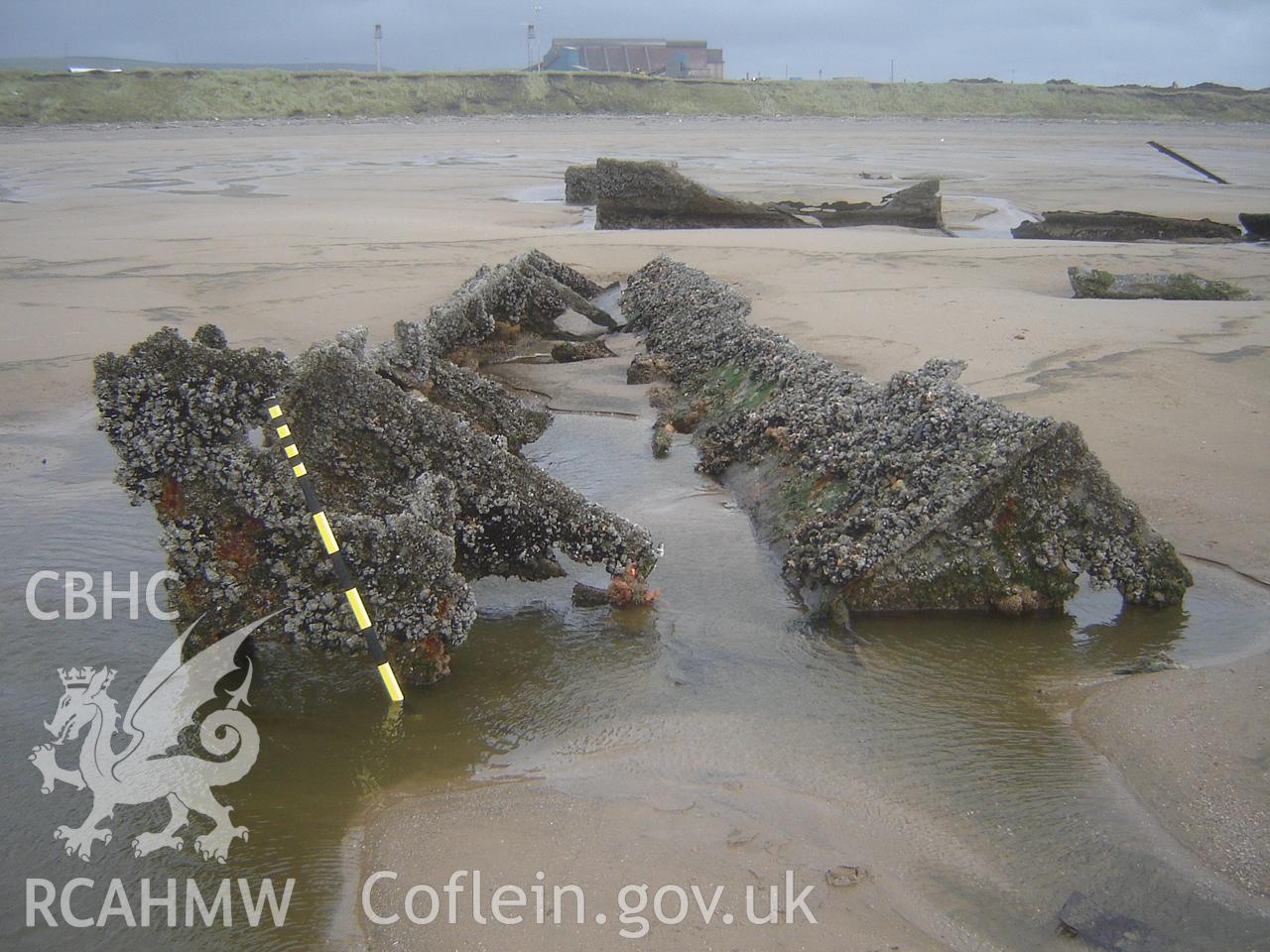 Digital photograph showing the wreck on Margam Sands produced by Ian Cundy, October, 2012