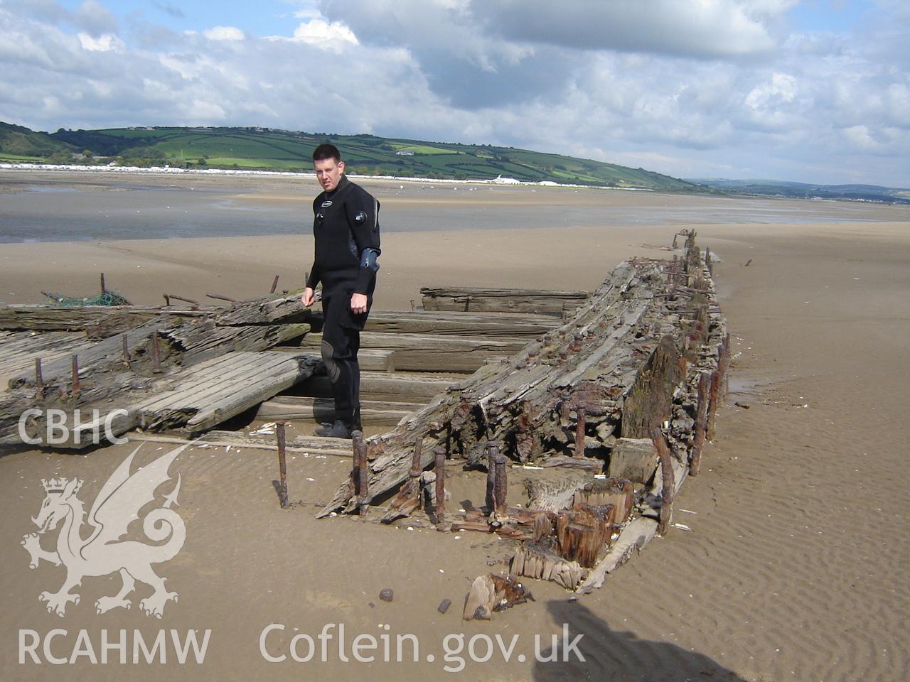Digital photograph showing the wreck of the Paul at Cefn Sidan, produced by Ian Cundy, August 2012.