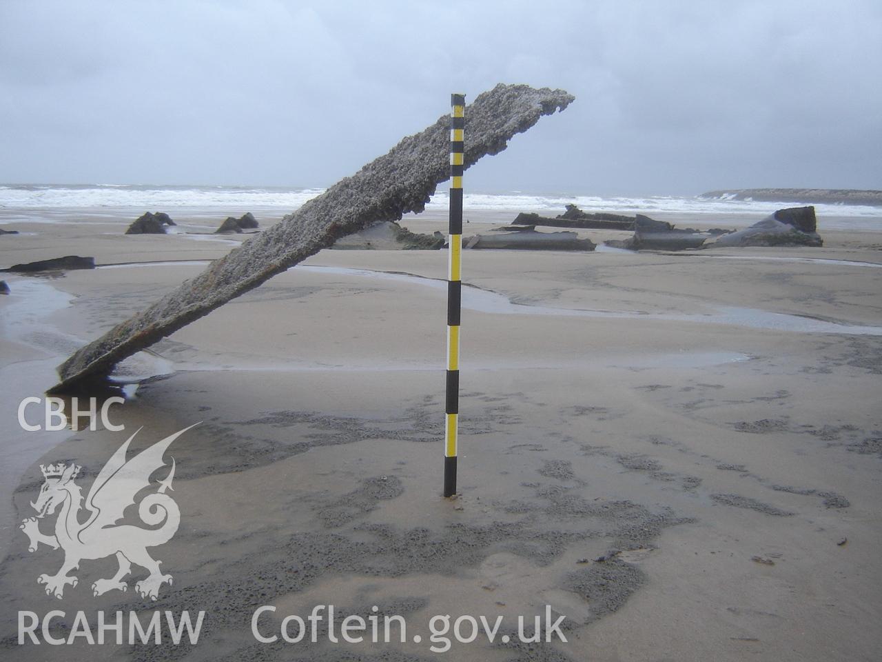 Digital photograph showing the wreck on Margam Sands produced by Ian Cundy, October, 2012