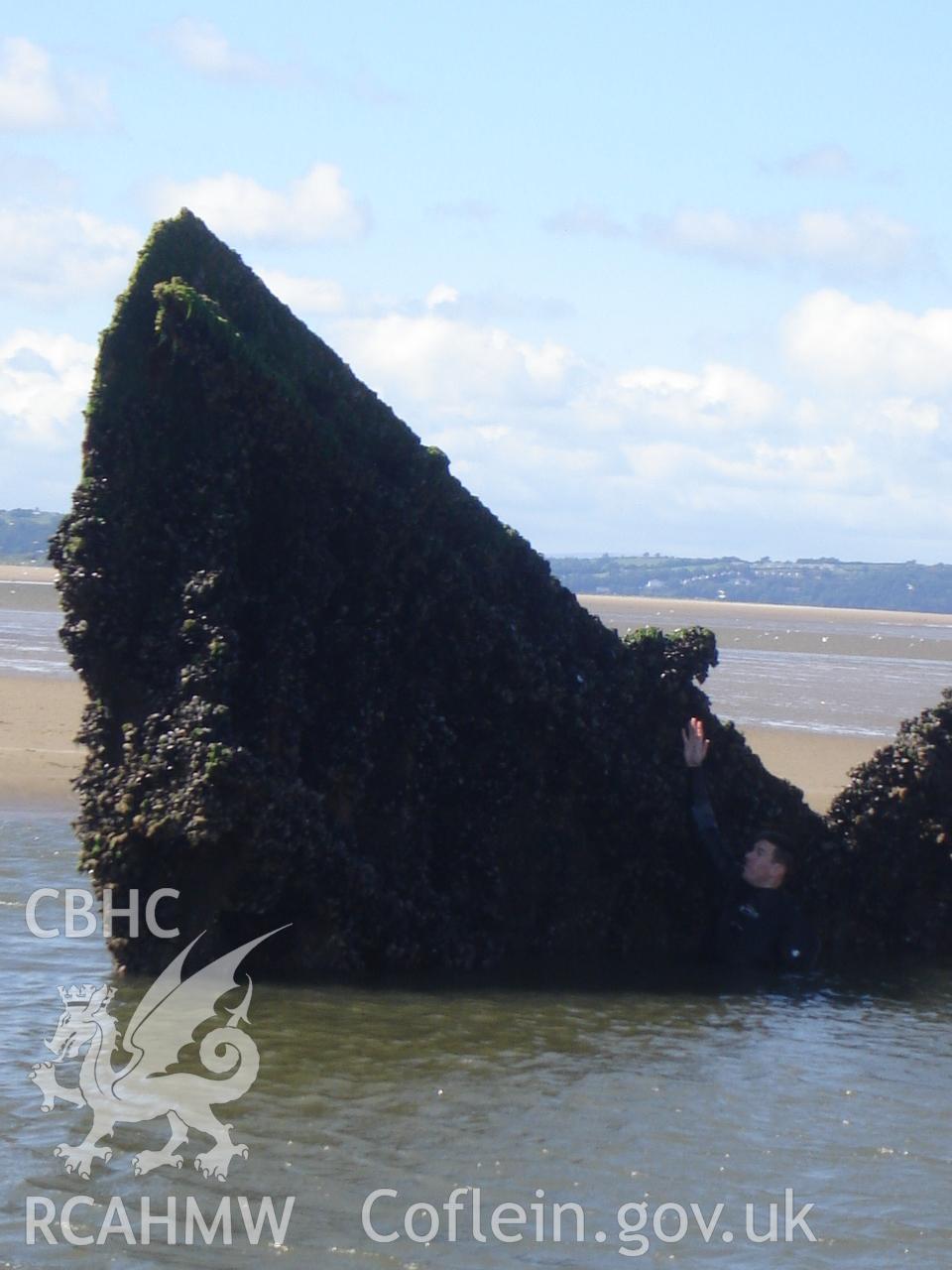 Digital photograph showing the wreck of the Teviotdale on Cefn Sidan Beach, produced by Ian Cundy, August 2010