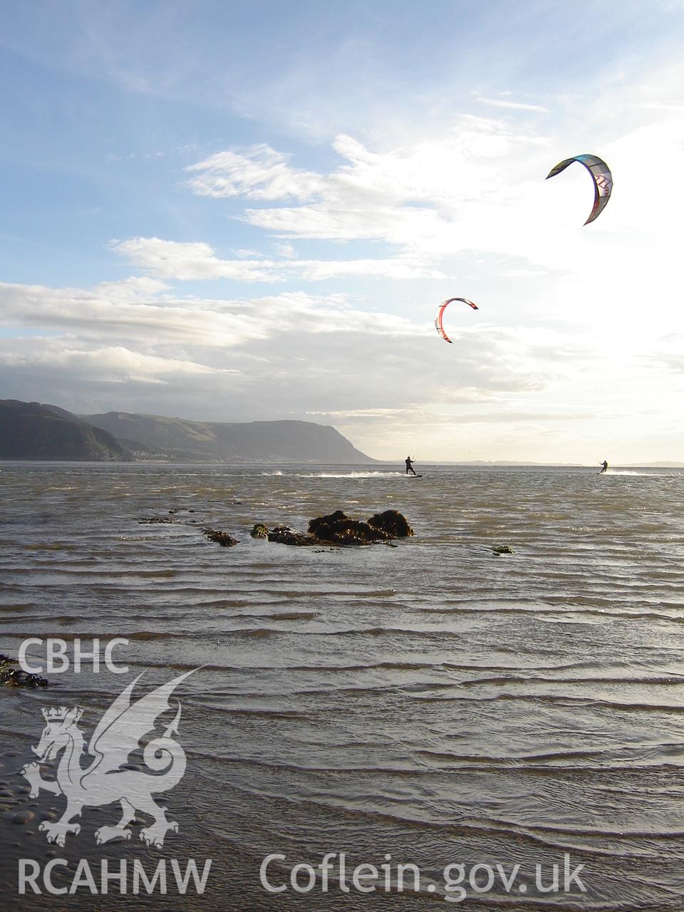 Digital photograph showing the wreck of the Flying Foam at Conwy Sands, produced by Ian Cundy, August 2012.
