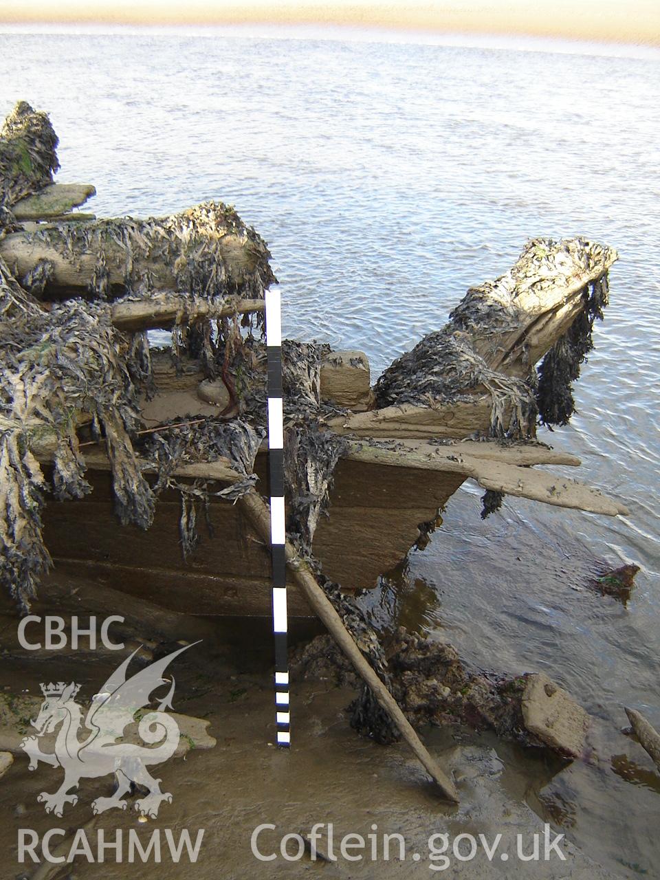 Digital photograph showing an unnamed wreck at Ynyslas, produced by Ian Cundy, 2012.