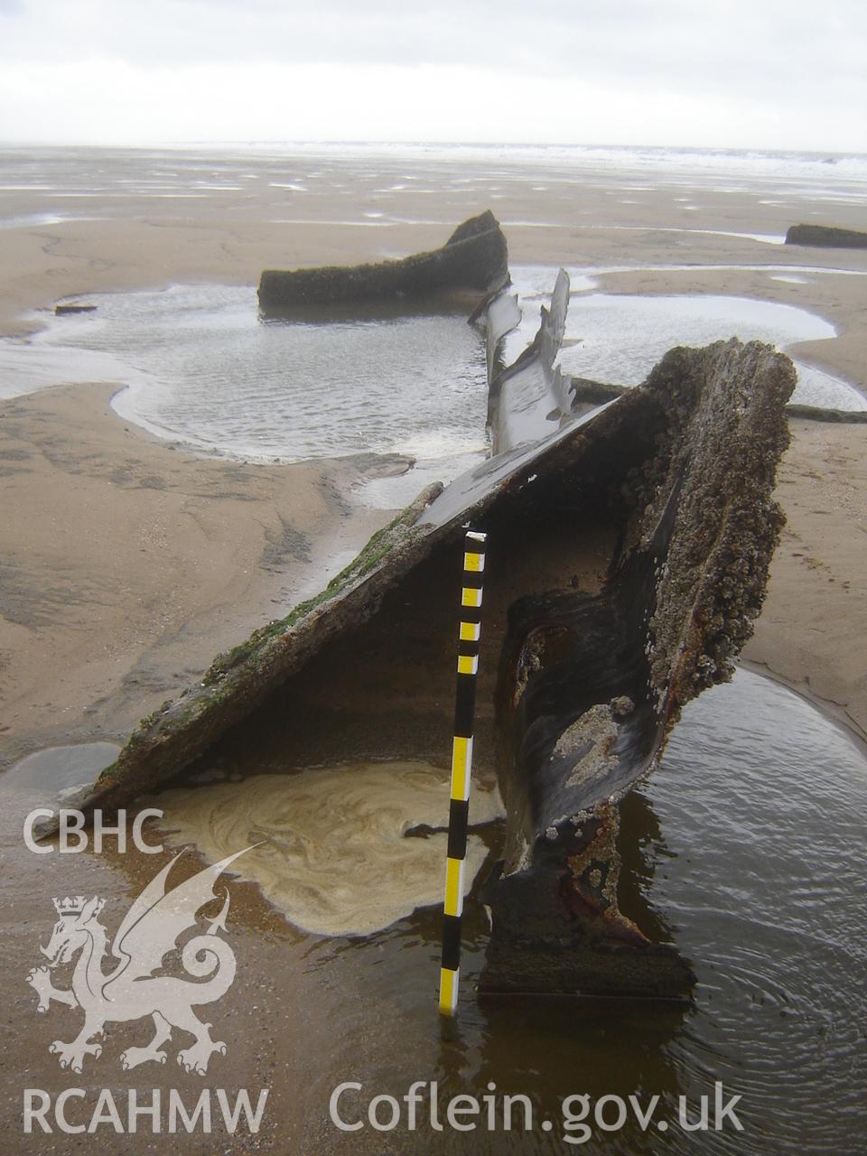 Digital photograph showing the wreck on Margam Sands produced by Ian Cundy, October, 2012