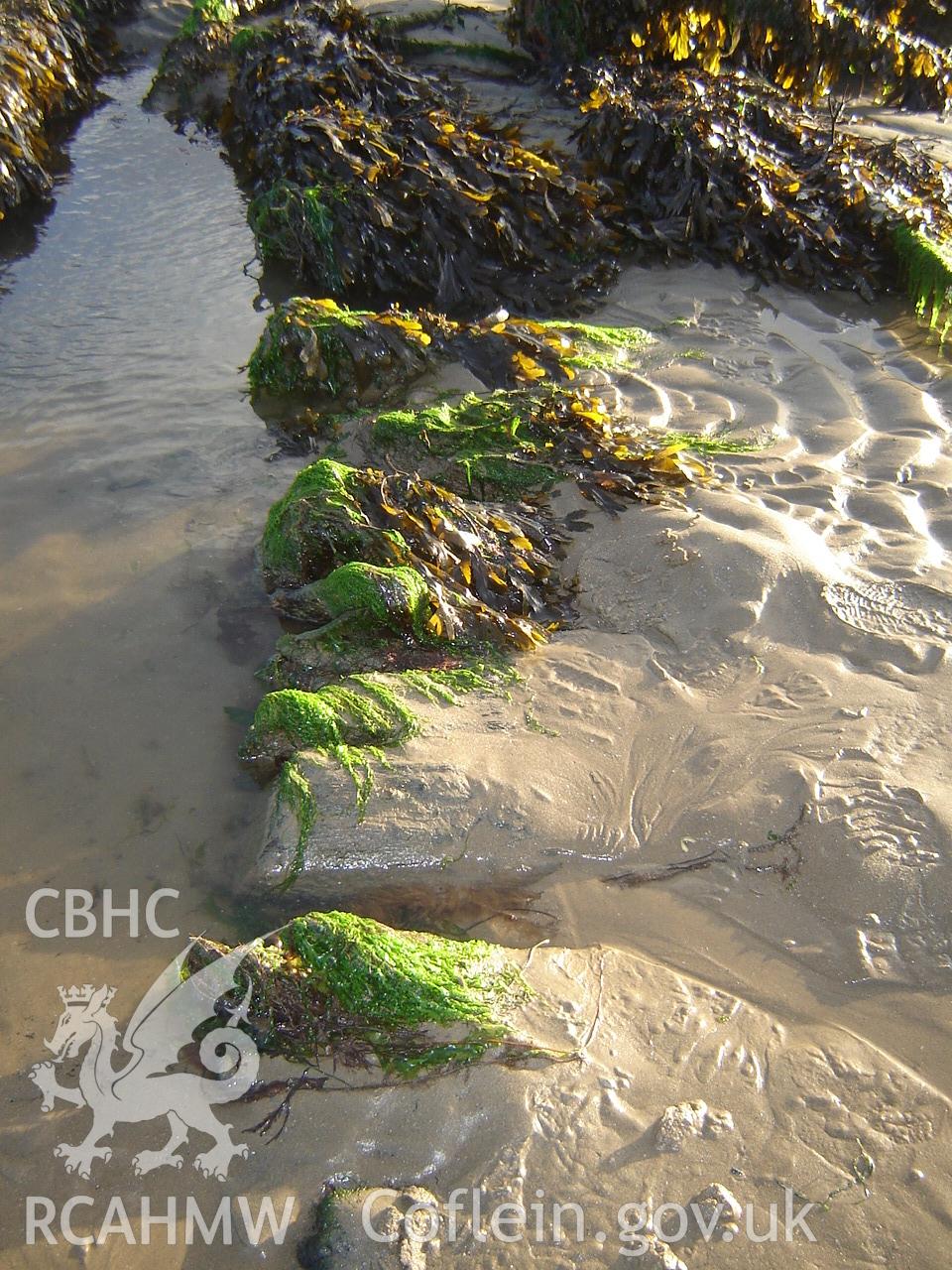 Digital photograph showing the wreck of the Flying Foam at Conwy Sands, produced by Ian Cundy, August 2012.