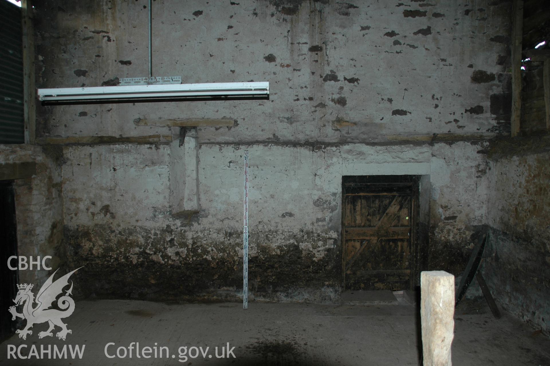 Colour digital photograph showing part of the interior of the Maerdy Barn, Llandenny.