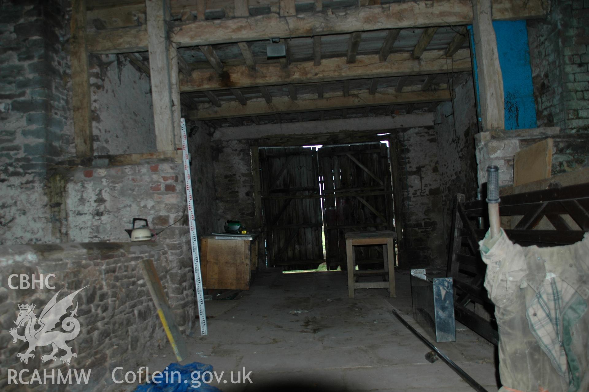 Colour digital photograph showing an interior view of a door at the Maerdy Barn, Llandenny.