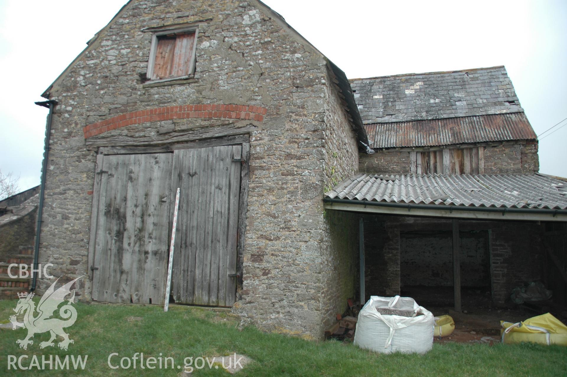 Colour digital photograph showing the exterior of the Maerdy Barn, Llandenny.
