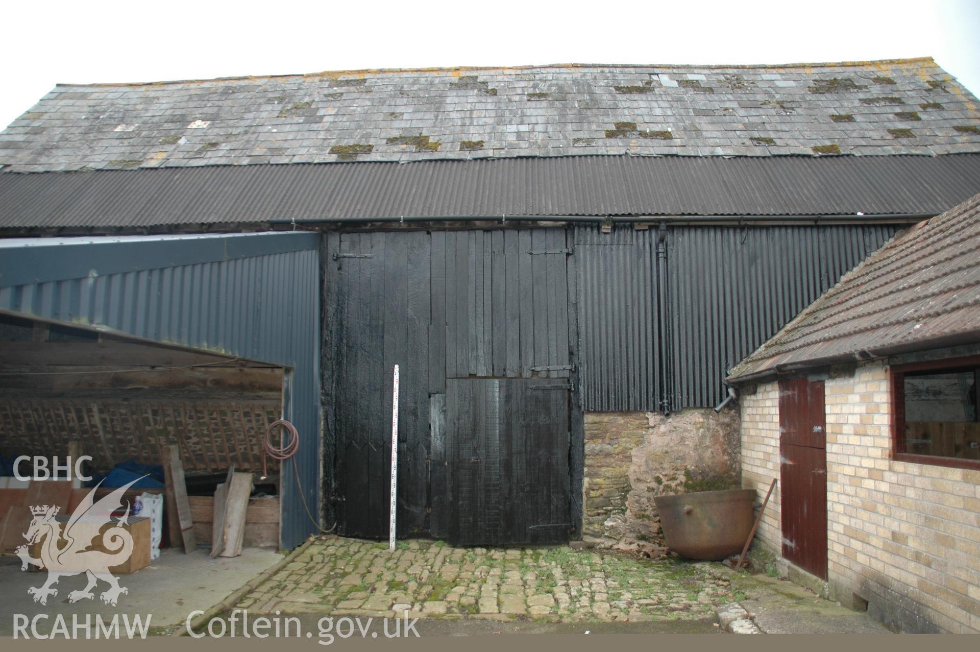 Colour digital photograph showing the exterior of the Maerdy Barn, Llandenny.