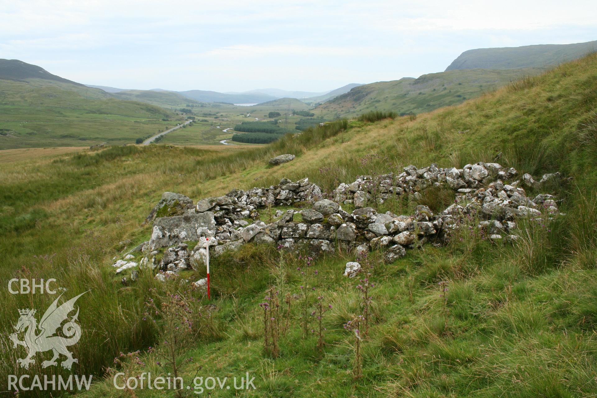 Digital Colour photograph of Craig Henllan longhouse taken on 31/07/2008 by P.J. Schofield during the Arenig Fach Upland Survey undertaken by Oxford Archaeology North.