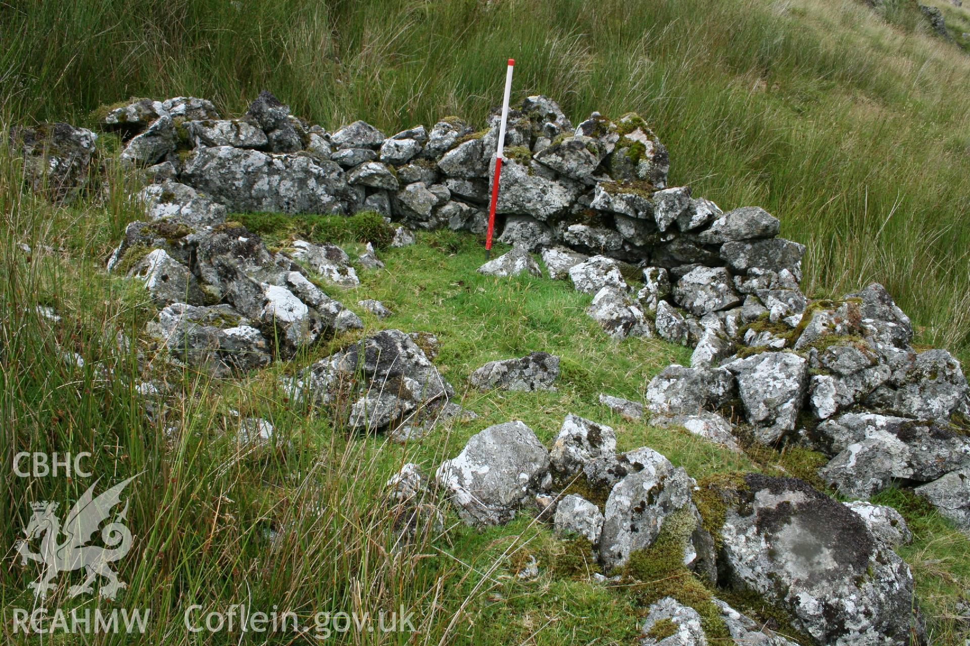 Digital Colour photograph of Craig Henllan hafod II taken on 31/07/2008 by P.J. Schofield during the Arenig Fach Upland Survey undertaken by Oxford Archaeology North.