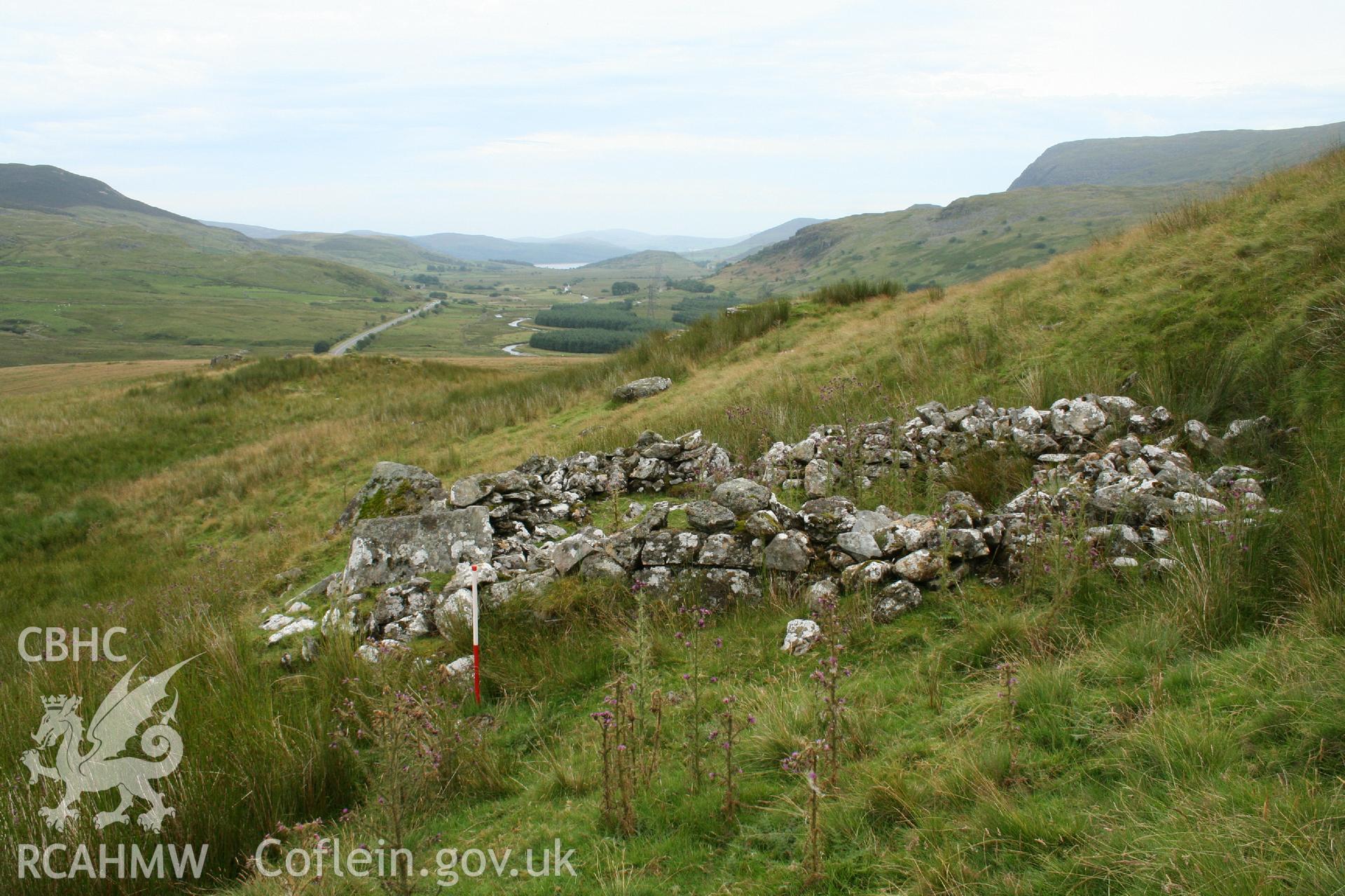 Digital Colour photograph of Craig Henllan longhouse taken on 31/07/2008 by P.J. Schofield during the Arenig Fach Upland Survey undertaken by Oxford Archaeology North.