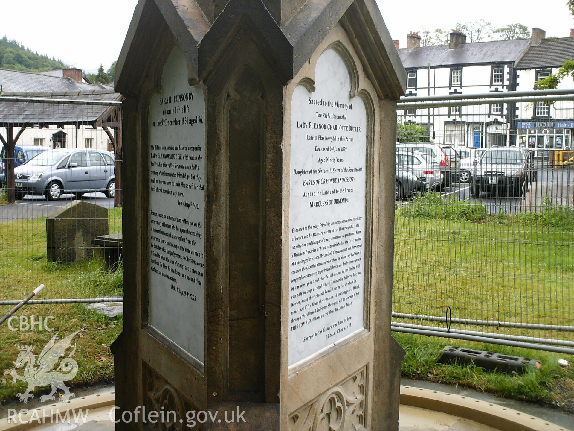 Digital image showing replica memorial plaques for Eleanor Butler and Sarah Ponsonby.