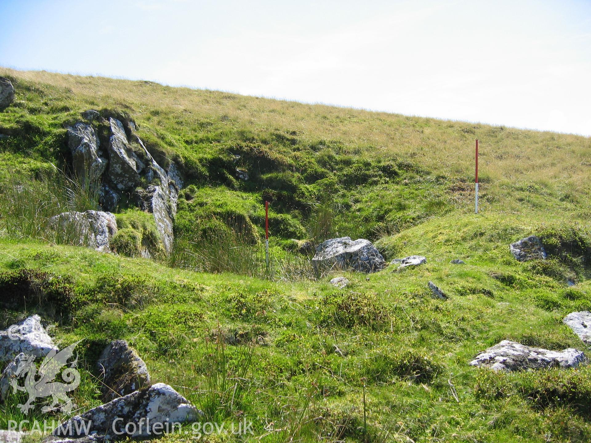 Digital colour photograph of Allt-Lwyd stone quarry IX taken on 09/08/2007 by K. Laws during the Llanegryn Upland Survey undertaken by Engineering Archaeological Services Ltd.