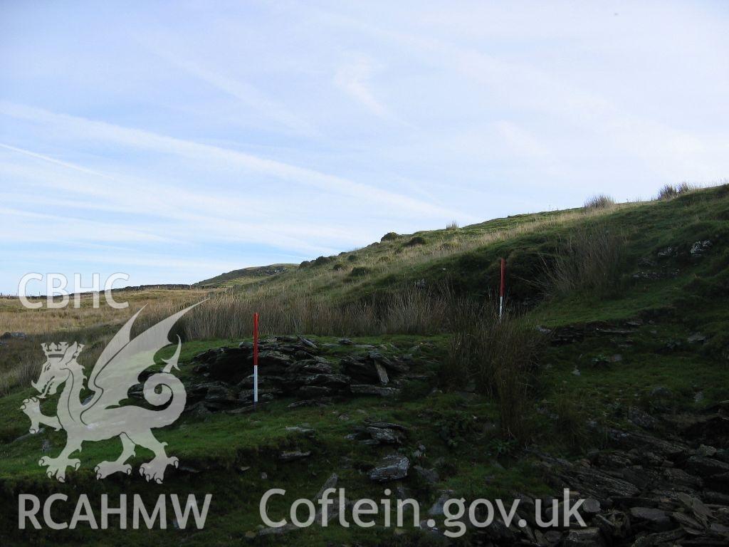 Digital colour photograph of Waun Oer stone quarry III taken on 18/10/2007 by K. Laws during the Llanegryn Upland Survey undertaken by Engineering Archaeological Services Ltd.