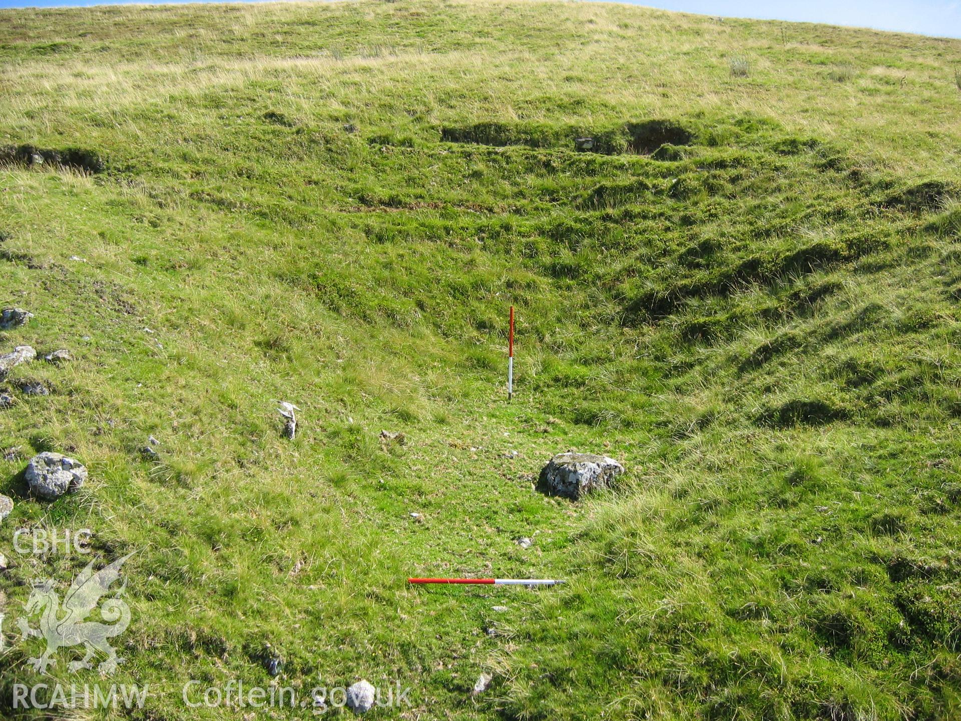 Digital colour photograph of Allt-Lwyd stone quarry V taken on 09/08/2007 by K. Laws during the Llanegryn Upland Survey undertaken by Engineering Archaeological Services Ltd.