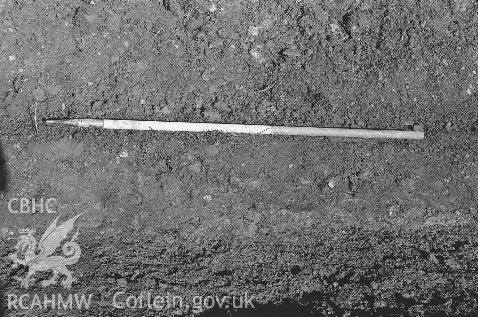 Photo taken during Archaeological Evaluation of land at Langton Farm, Scleddau, commissioned by CgMS. Produced by Headland Archaeology (UK) Ltd., March 2015.
