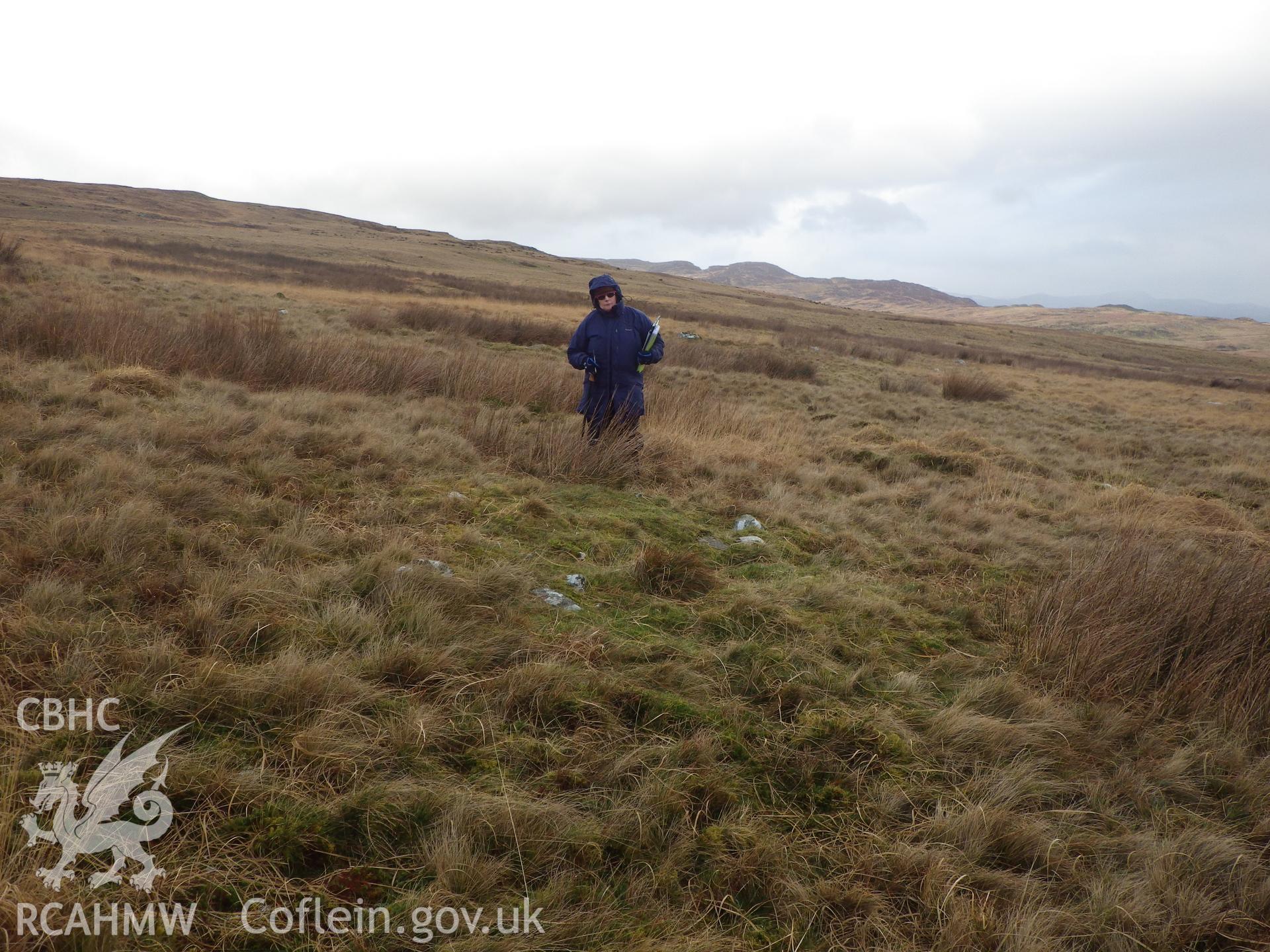 Low stone cairn, looking north northwest