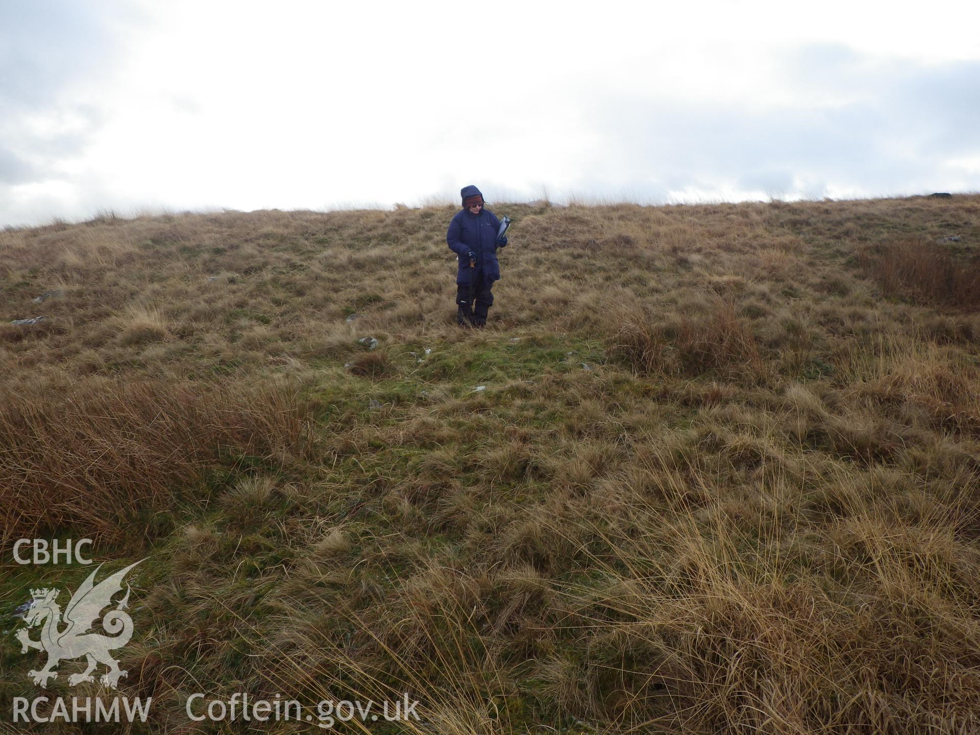 Low stone cairn, looking southwest