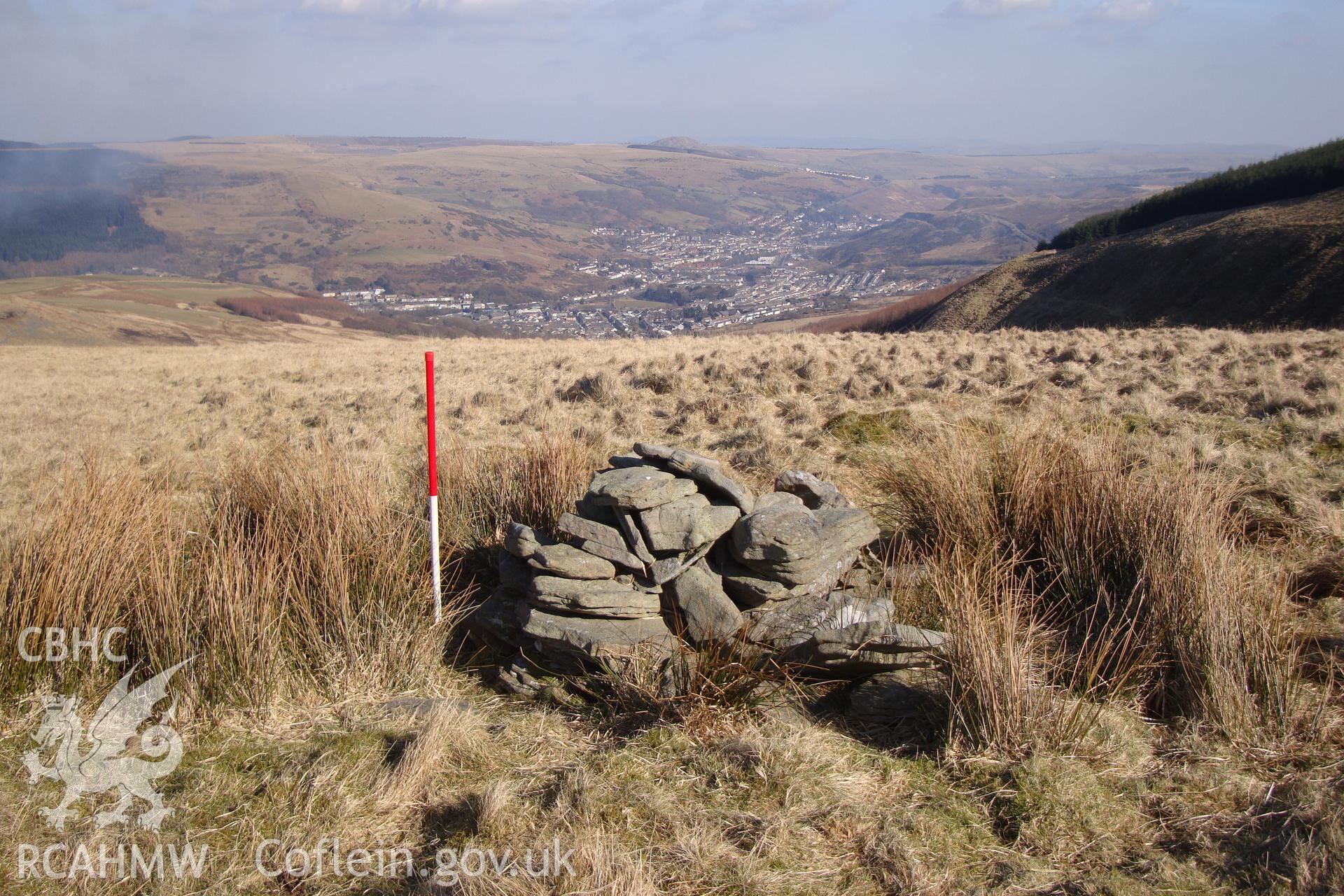 Marker cairn on top of ring cairn NPRN 307676, looking east.
