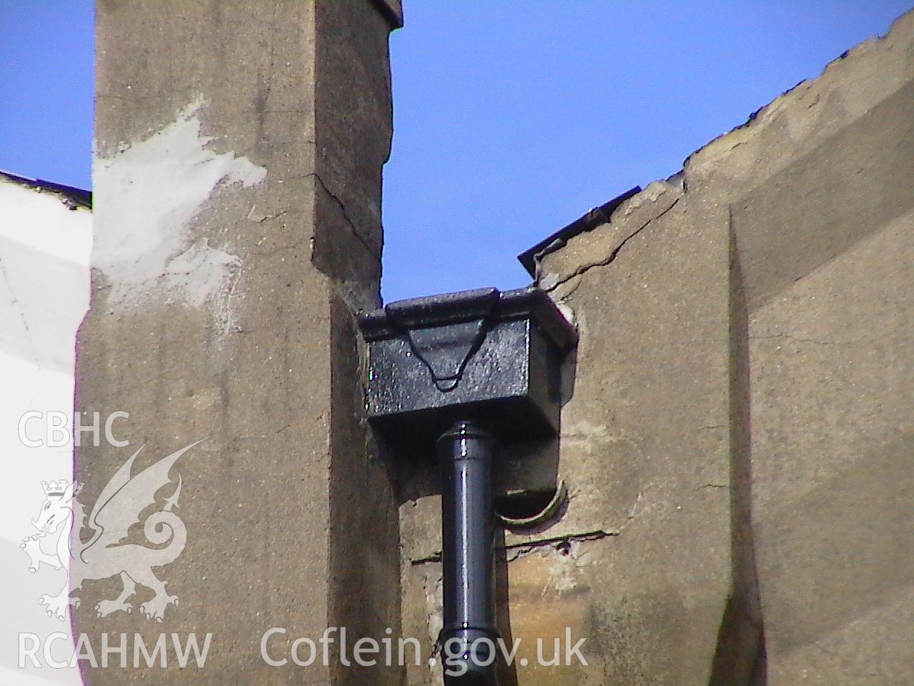 Colour digital photograph showing part of the exterior of the Malt House, East Dock Road, Newport.  The photograph was taken after the Malt House was severely damaged by fire.