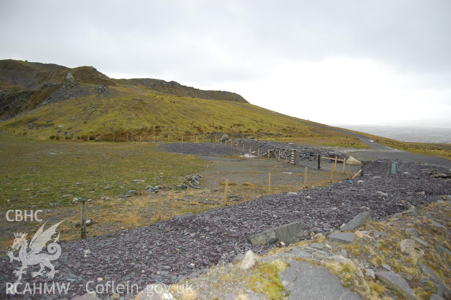 Colour digital image of Mynydd Llandegai showing Marchlyn Quarry, viewed from the road.