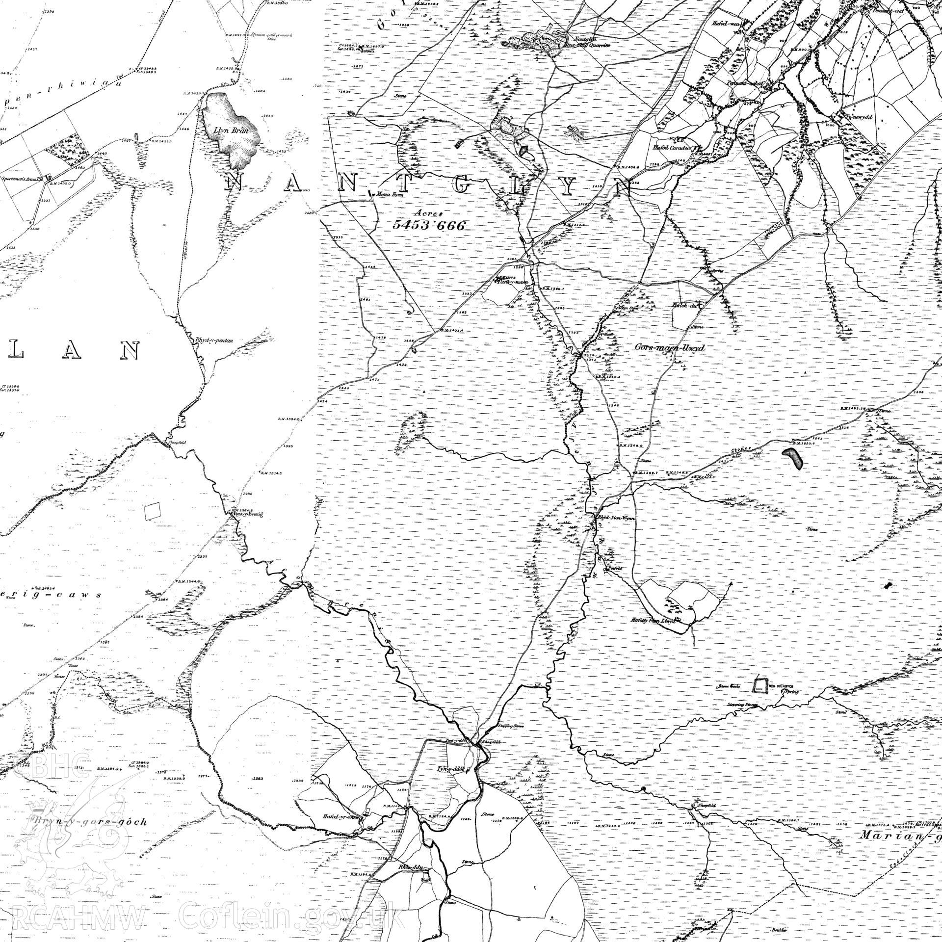 Digital copy of an Ordnance Survey map extract, showing the survey area. Map reference SH95NE.