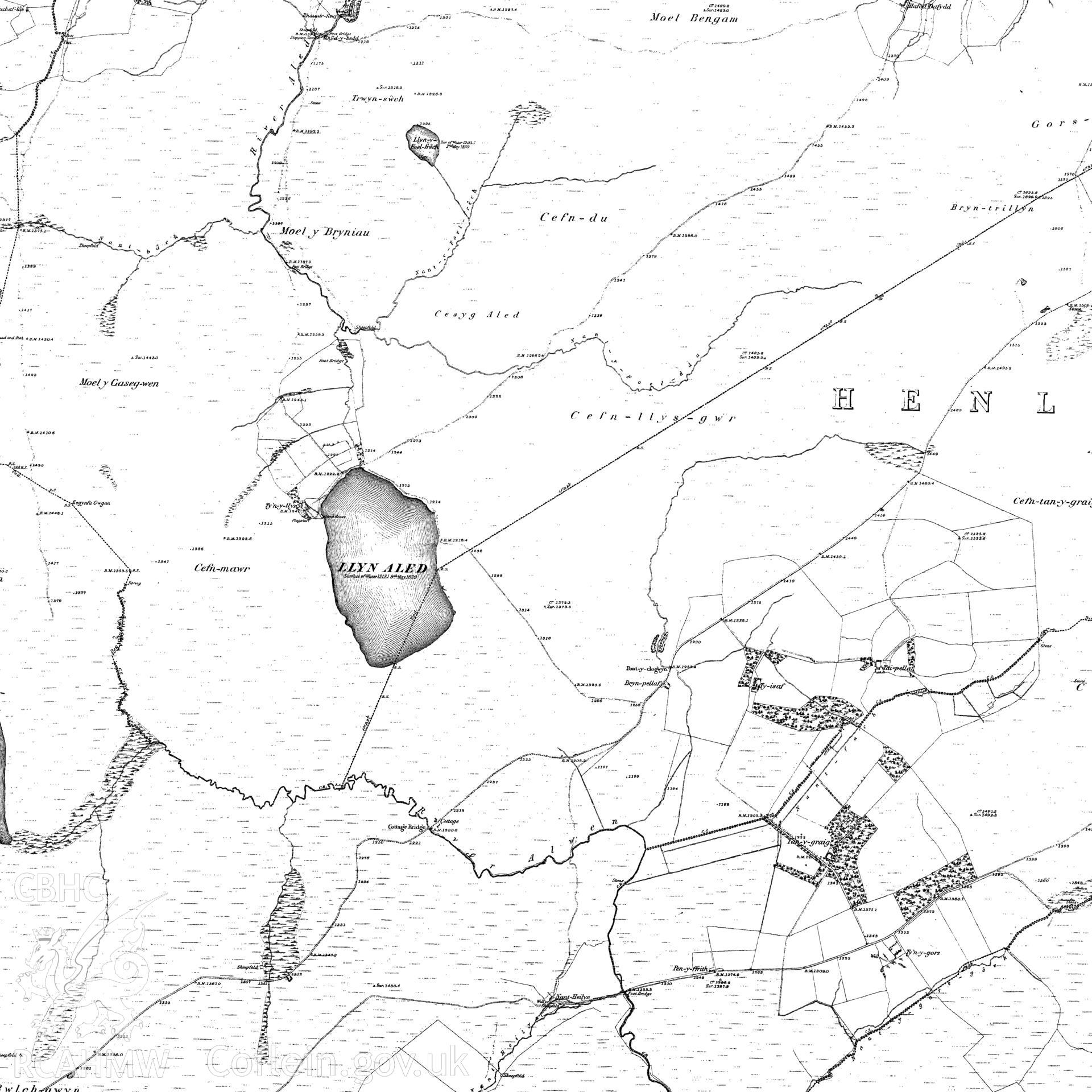 Digital copy of an Ordnance Survey map extract, showing the survey area. Map reference SH95NW.