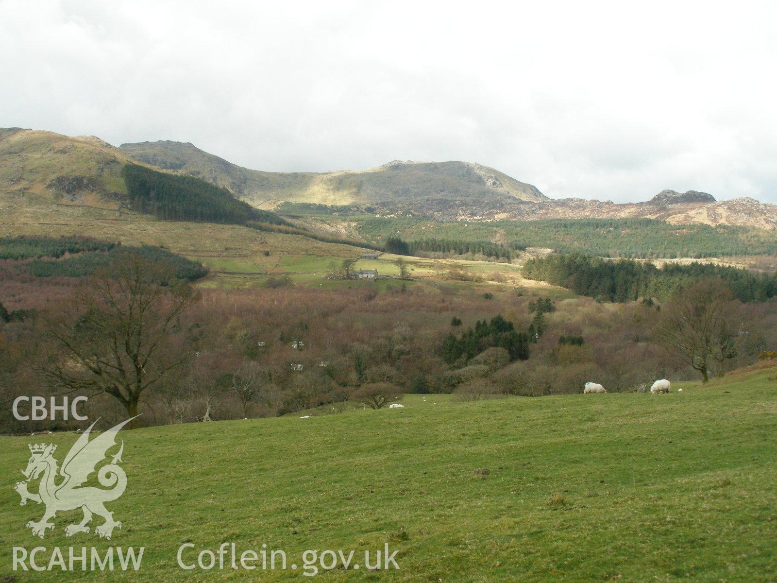 Colour digital photograph showing the countryside around Meillionen House.