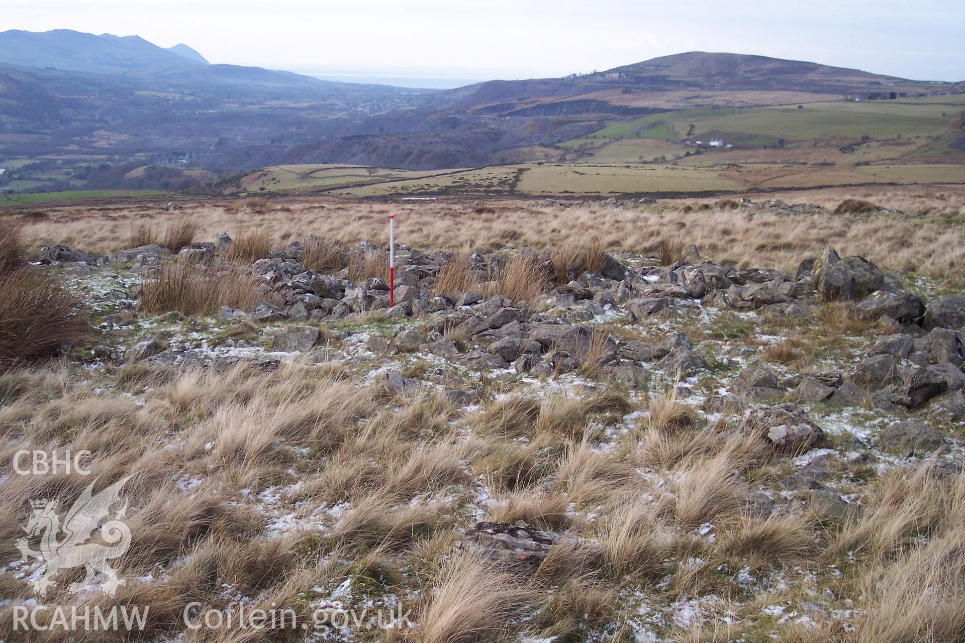 Photograph of Gelliffrydiau Hut Circle taken on 06/01/2006 by P.J. Schofield during an Upland Survey undertaken by Oxford Archaeology North.