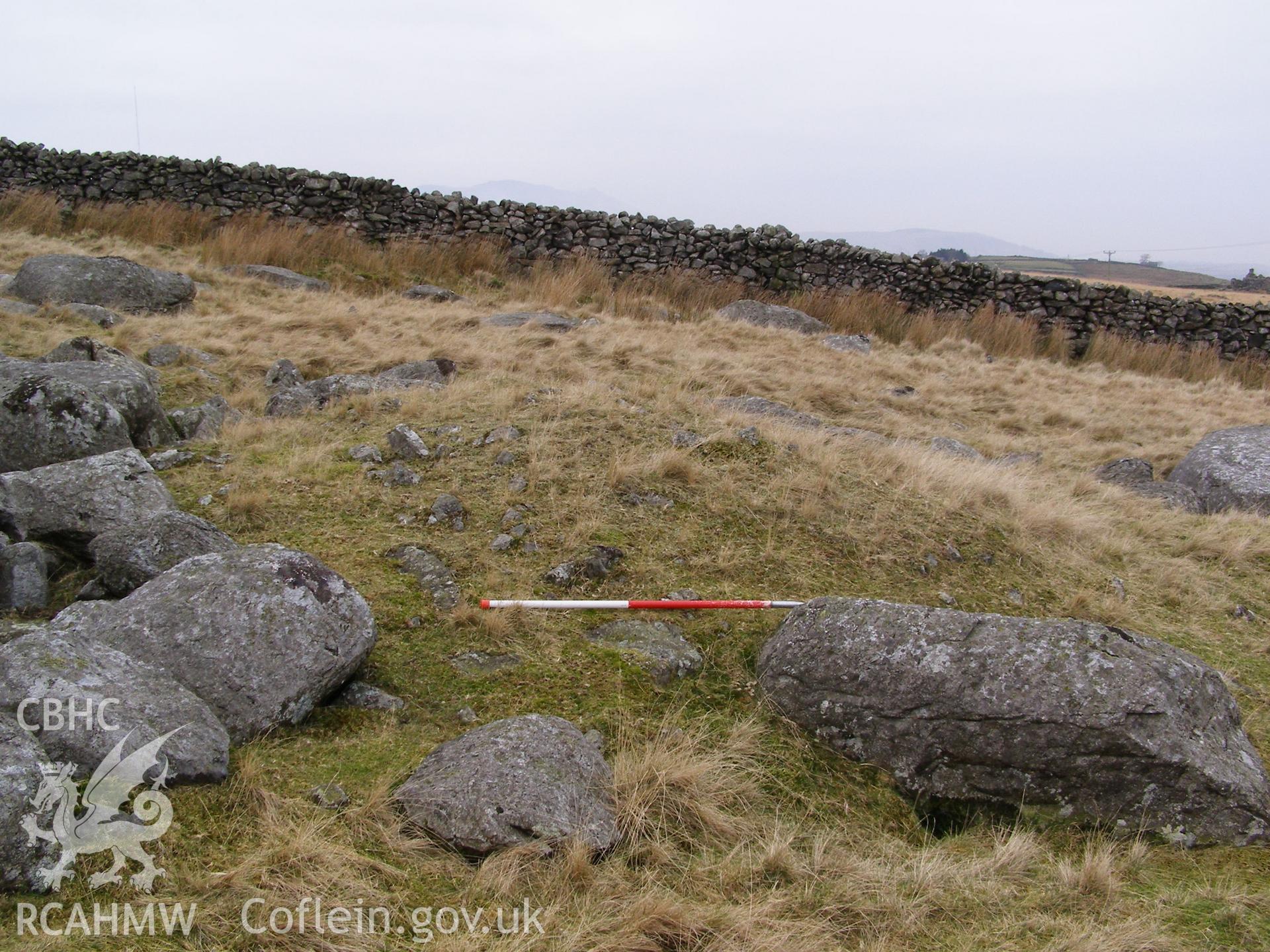 Photograph of east of Bryn-llidiard Cairn taken on 02/02/2006 by P.J. Schofield during an Upland Survey undertaken by Oxford Archaeology North.