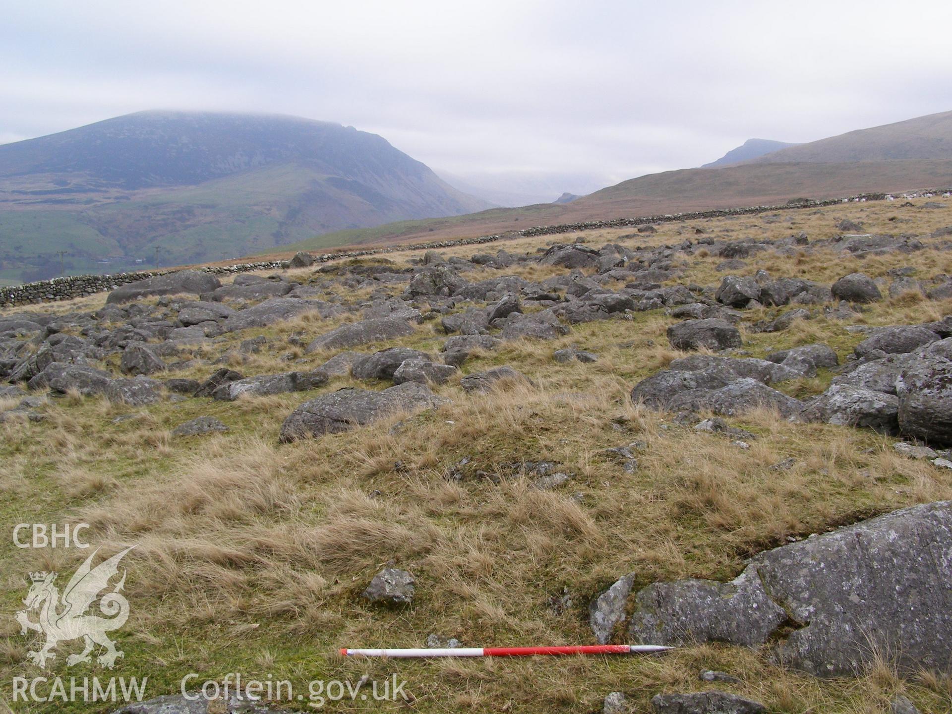 Photograph of east of Bryn-llidiard Cairn taken on 02/02/2006 by P.J. Schofield during an Upland Survey undertaken by Oxford Archaeology North.