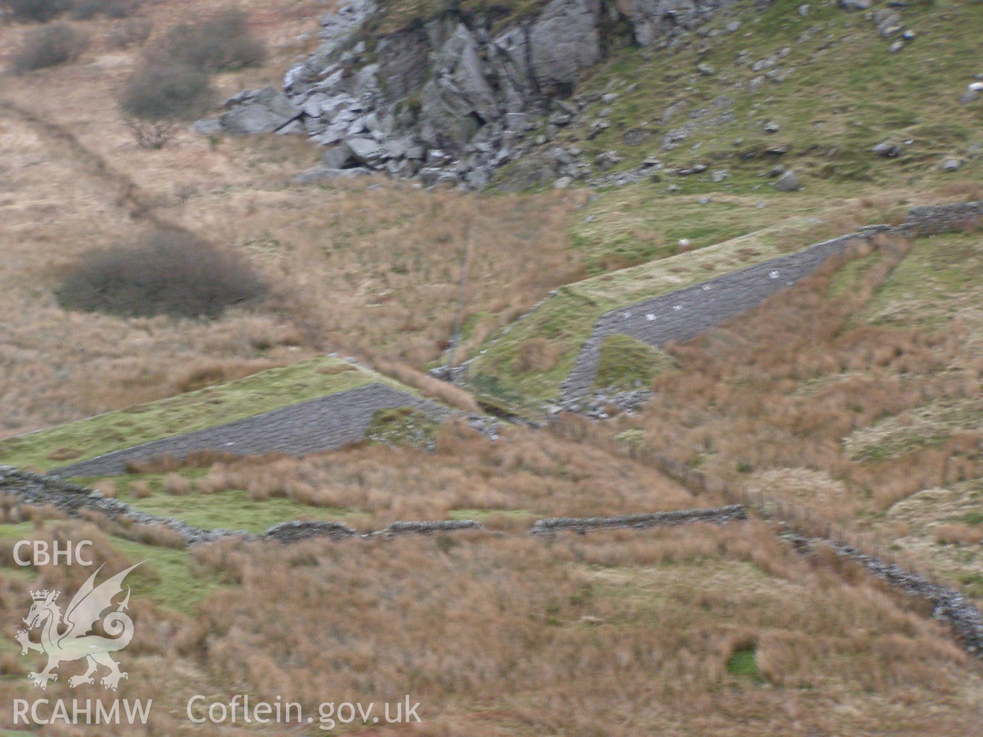 Photograph of Dam north of Clogwynygarreg taken on 17/01/2006 by P.J. Schofield during an Upland Survey undertaken by Oxford Archaeology North.