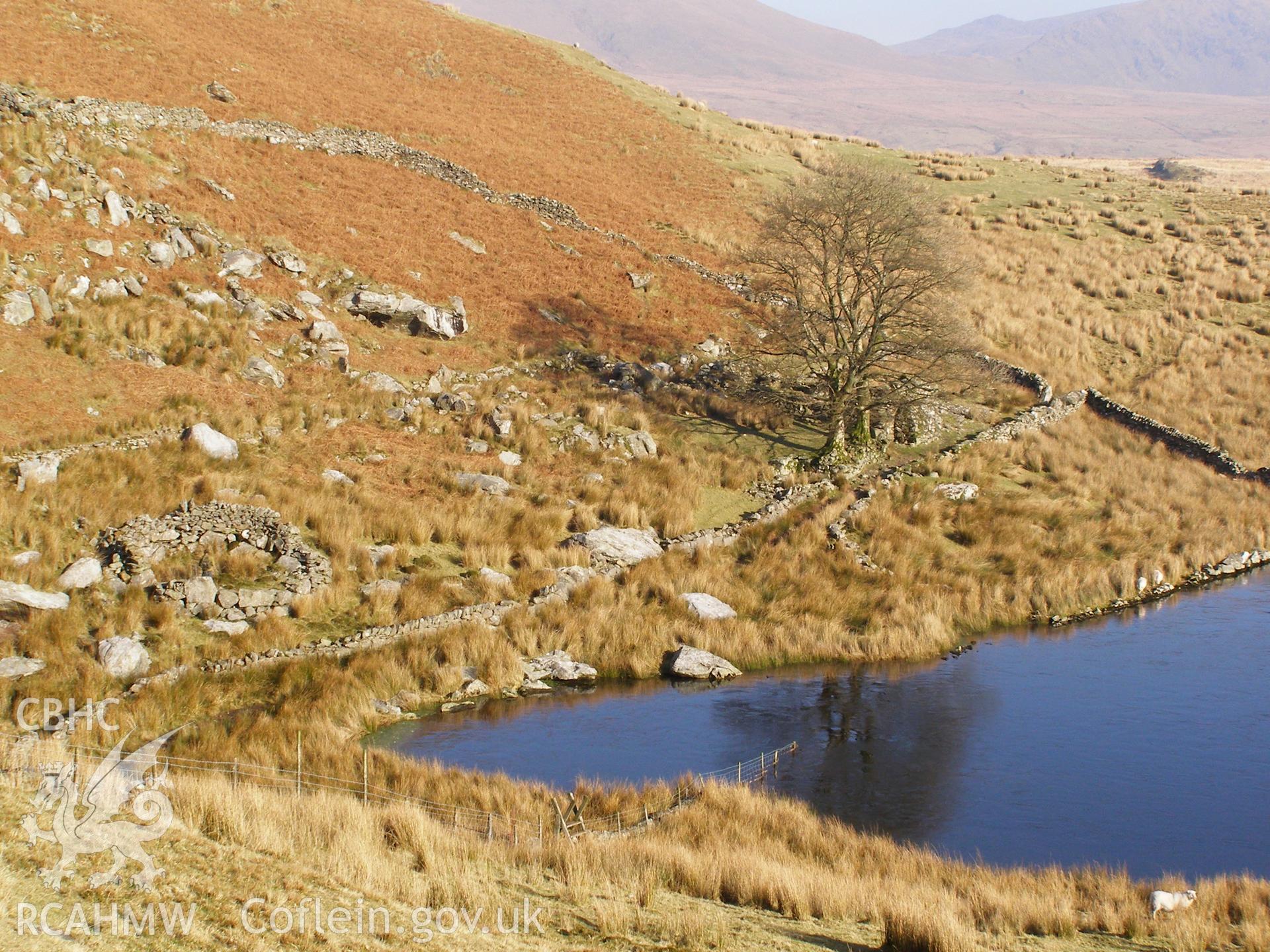 Photograph of Farmstead north west of Llyn Y Dywarchen taken on 30/01/2006 by P.J. Schofield during an Upland Survey undertaken by Oxford Archaeology North.