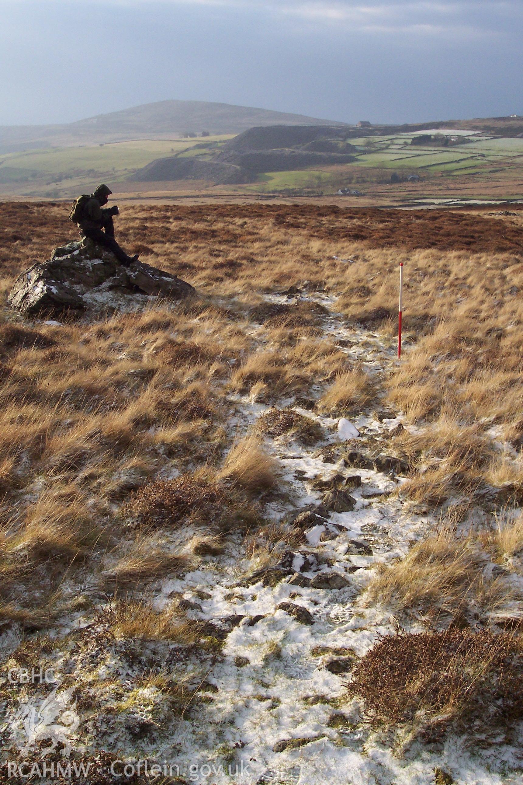 Photograph of Wall south west of Bryn Castell taken on 05/01/2006 by P.J. Schofield during an Upland Survey undertaken by Oxford Archaeology North.