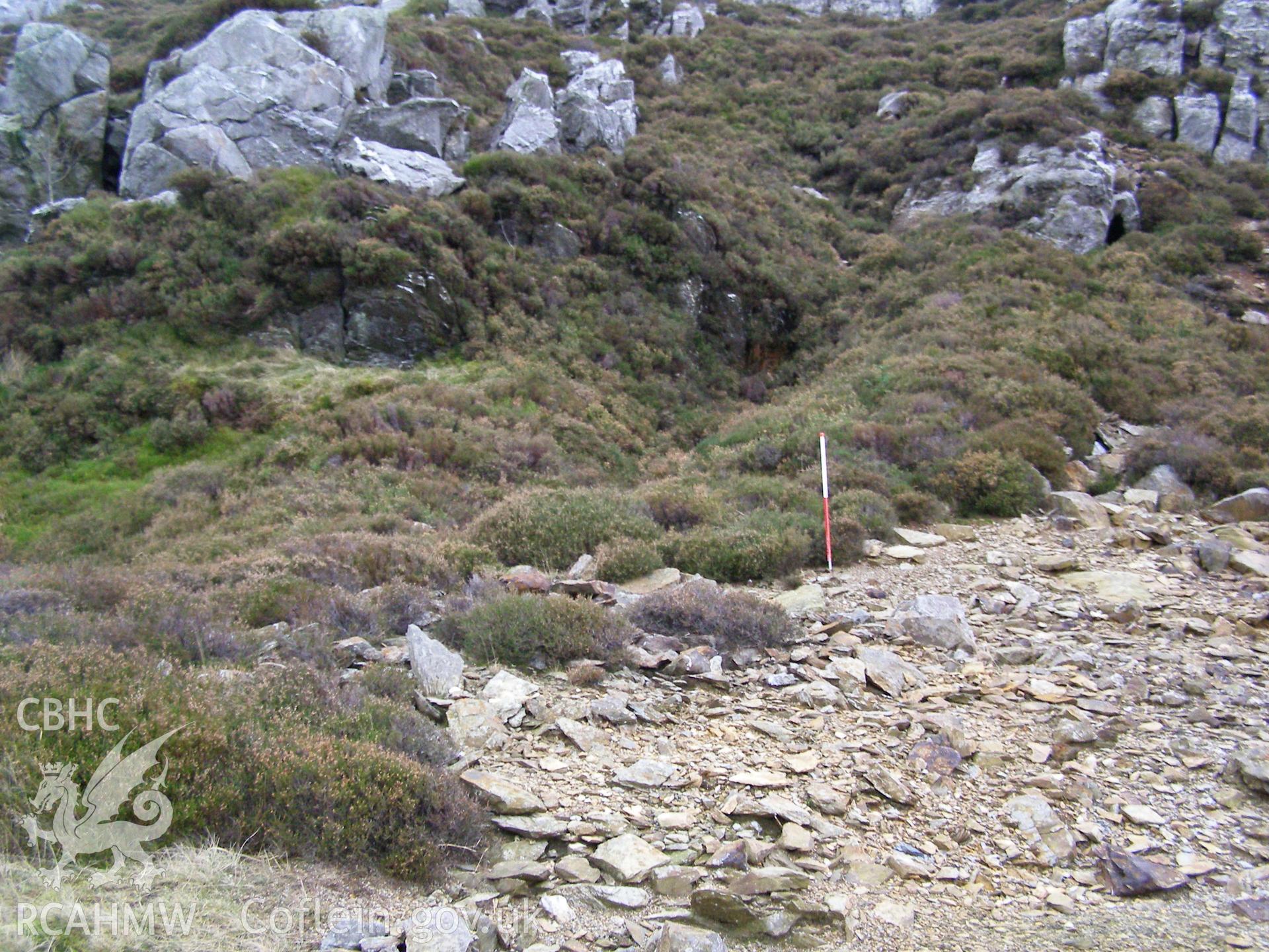 Photograph of Clogwyn Y Barcut Trial Mine II taken on 13/01/2006 by P.J. Schofield during an Upland Survey undertaken by Oxford Archaeology North.